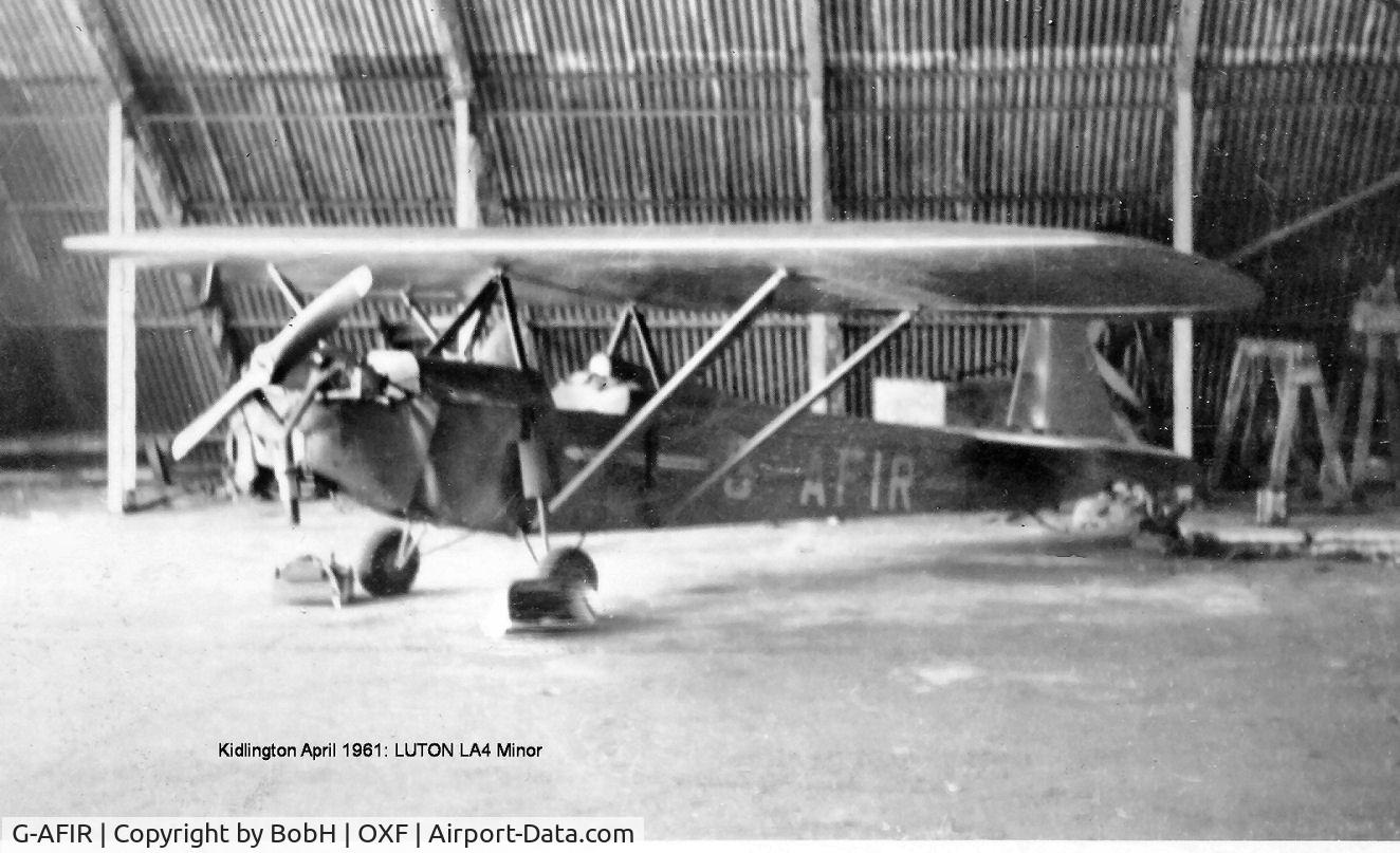 G-AFIR, 1937 Luton LA4 Minor C/N JSS2, G-AFIR at Kidlington, April 1961.
