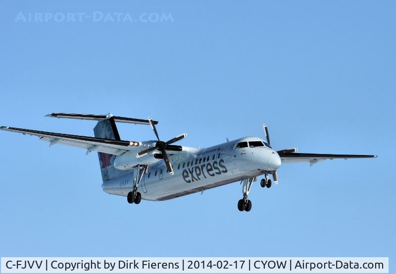 C-FJVV, 1991 De Havilland Canada DHC-8-311 Dash 8 C/N 271, Arriving from Halifax under flight# AC2825, and landing on rwy 25.