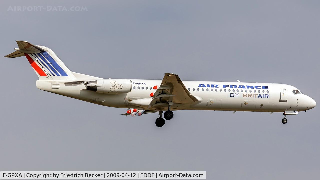 F-GPXA, 1995 Fokker 100 (F-28-0100) C/N 11487, on final at Frankfurt