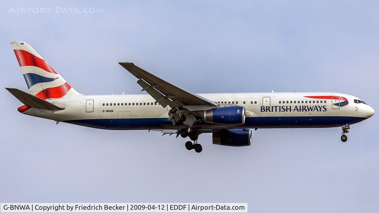 G-BNWA, 1989 Boeing 767-336 C/N 24333, on final at Frankfurt