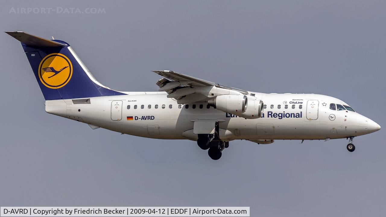 D-AVRD, 1995 British Aerospace Avro 146-RJ85 C/N E.2257, on final at Frankfurt