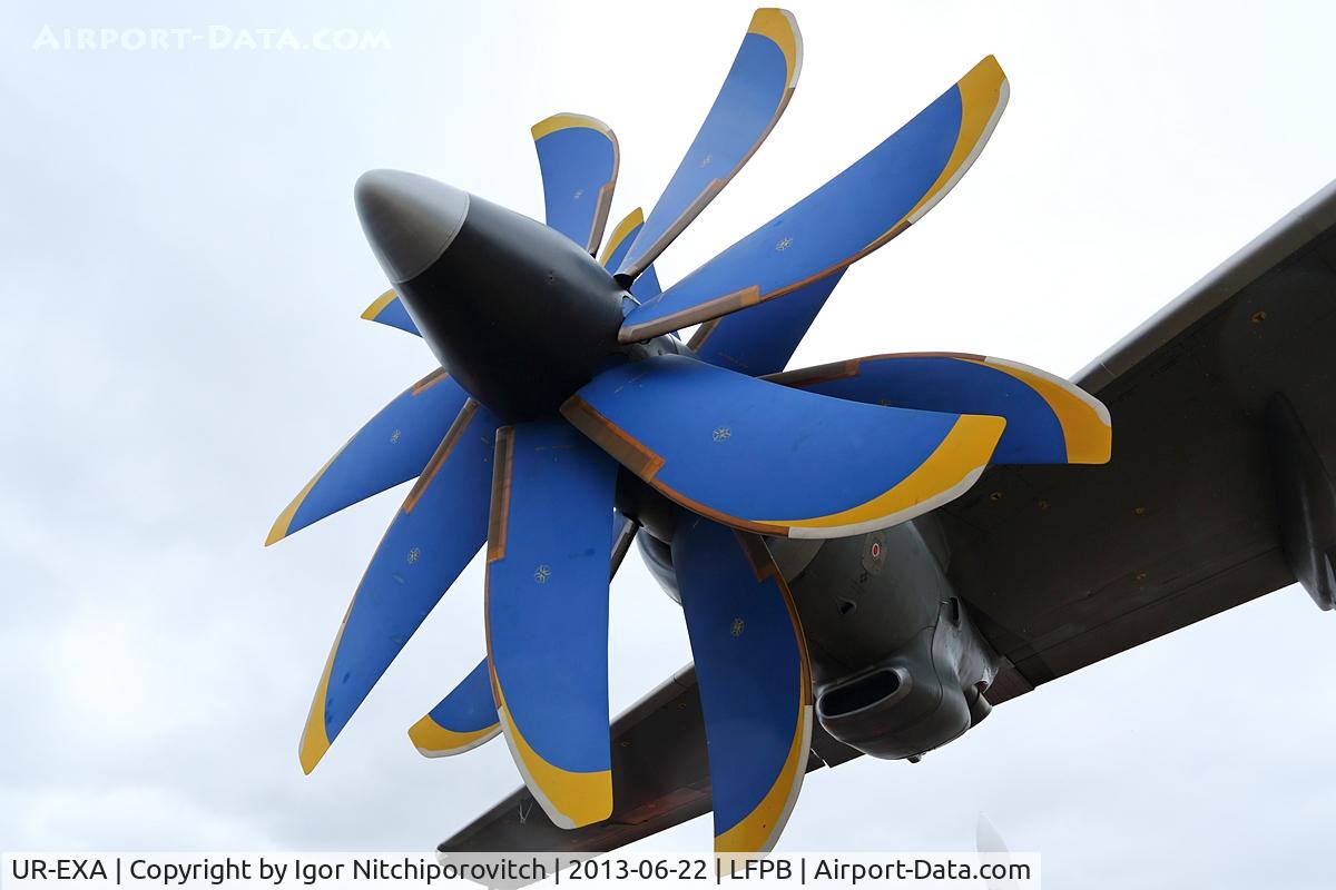 UR-EXA, Antonov An-70 C/N 770102, The propfan (turboprop + turbofan) engine, AN-70 is the first large aircraft in the world to be powered by propfan engines.