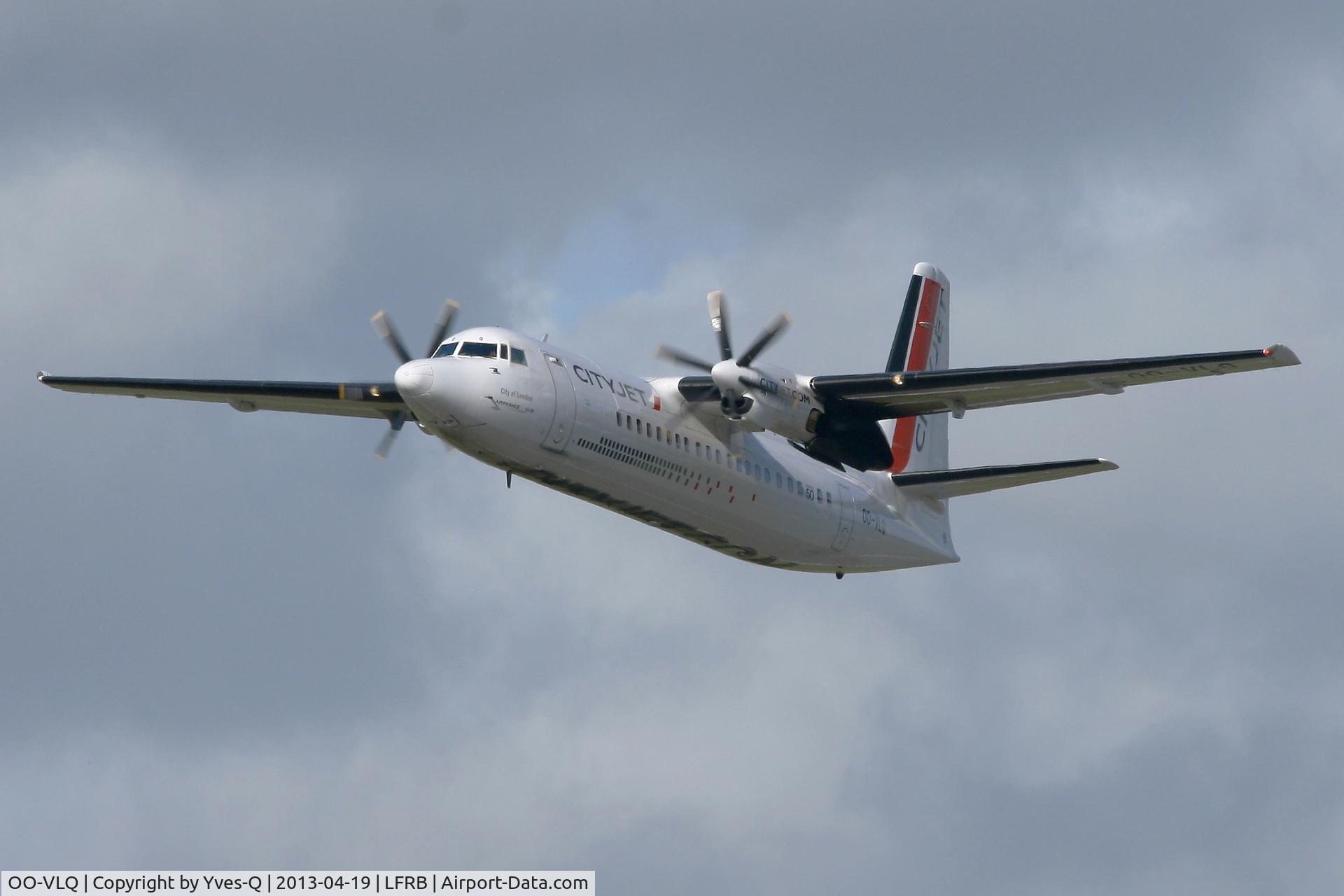 OO-VLQ, 1989 Fokker 50 C/N 20159, Fokker 50, Take off Rwy 25L, Brest-Bretagne Airport (LFRB-BES)