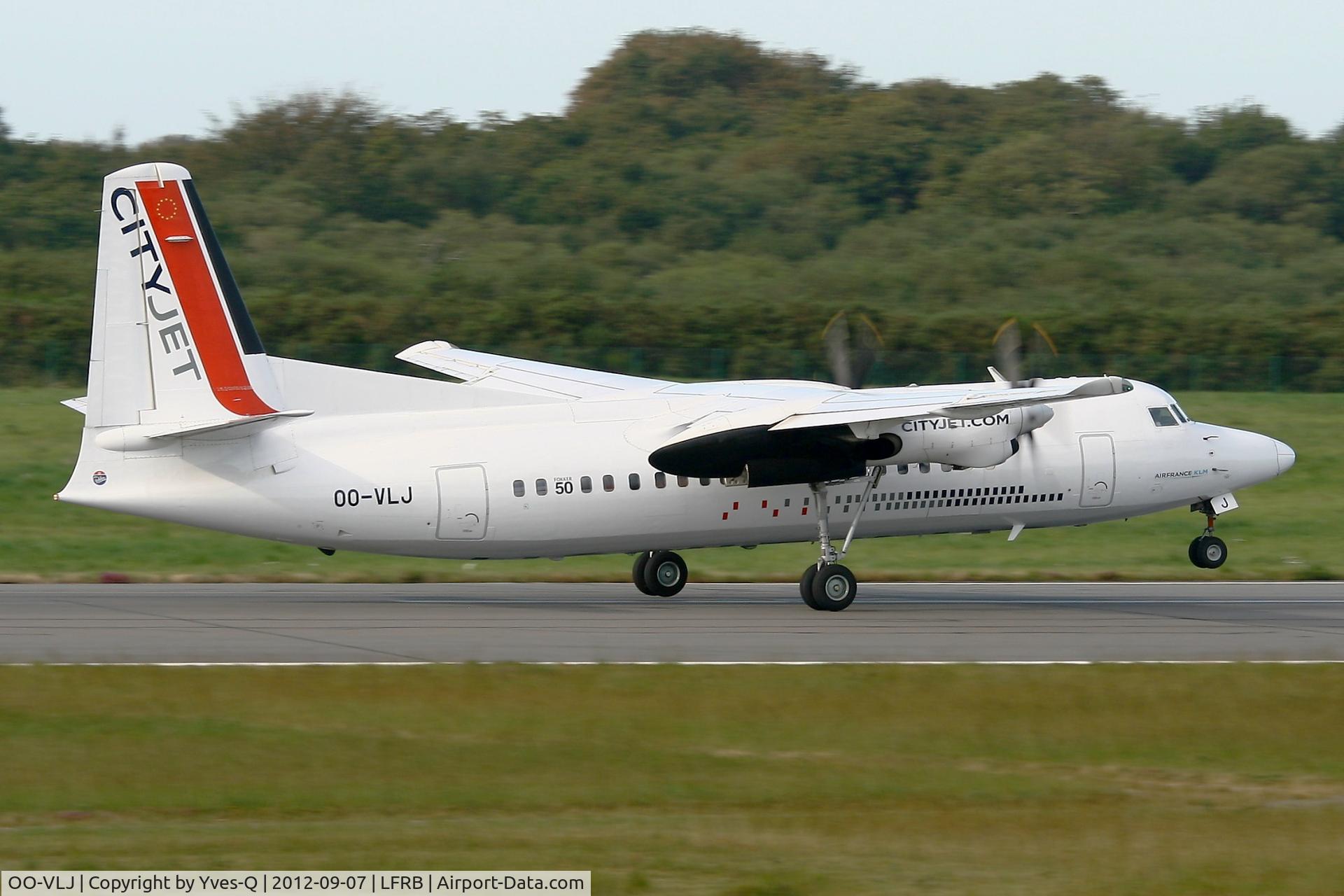 OO-VLJ, 1987 Fokker 50 C/N 20105, Fokker 50, Take off Rwy 07R, Brest-Bretagne Airport (LFRB-BES)