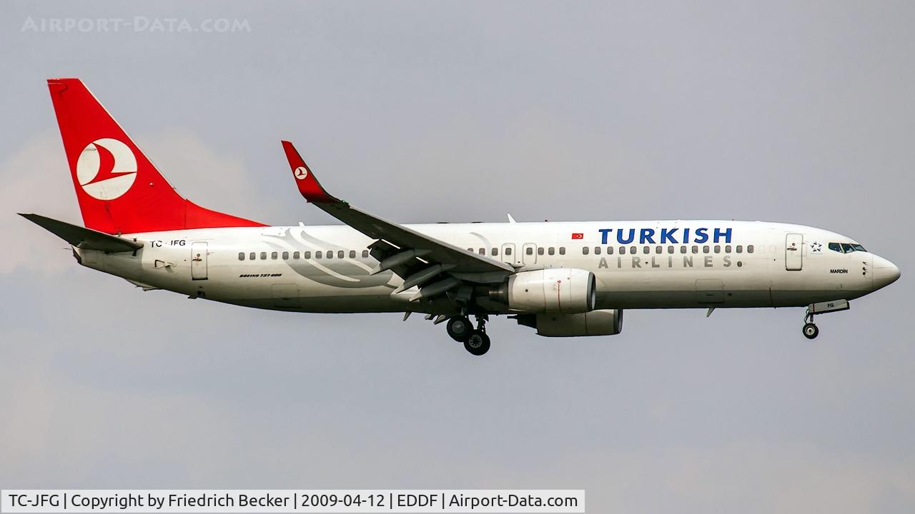 TC-JFG, 1998 Boeing 737-8F2 C/N 29769/102, on final at Frankfurt