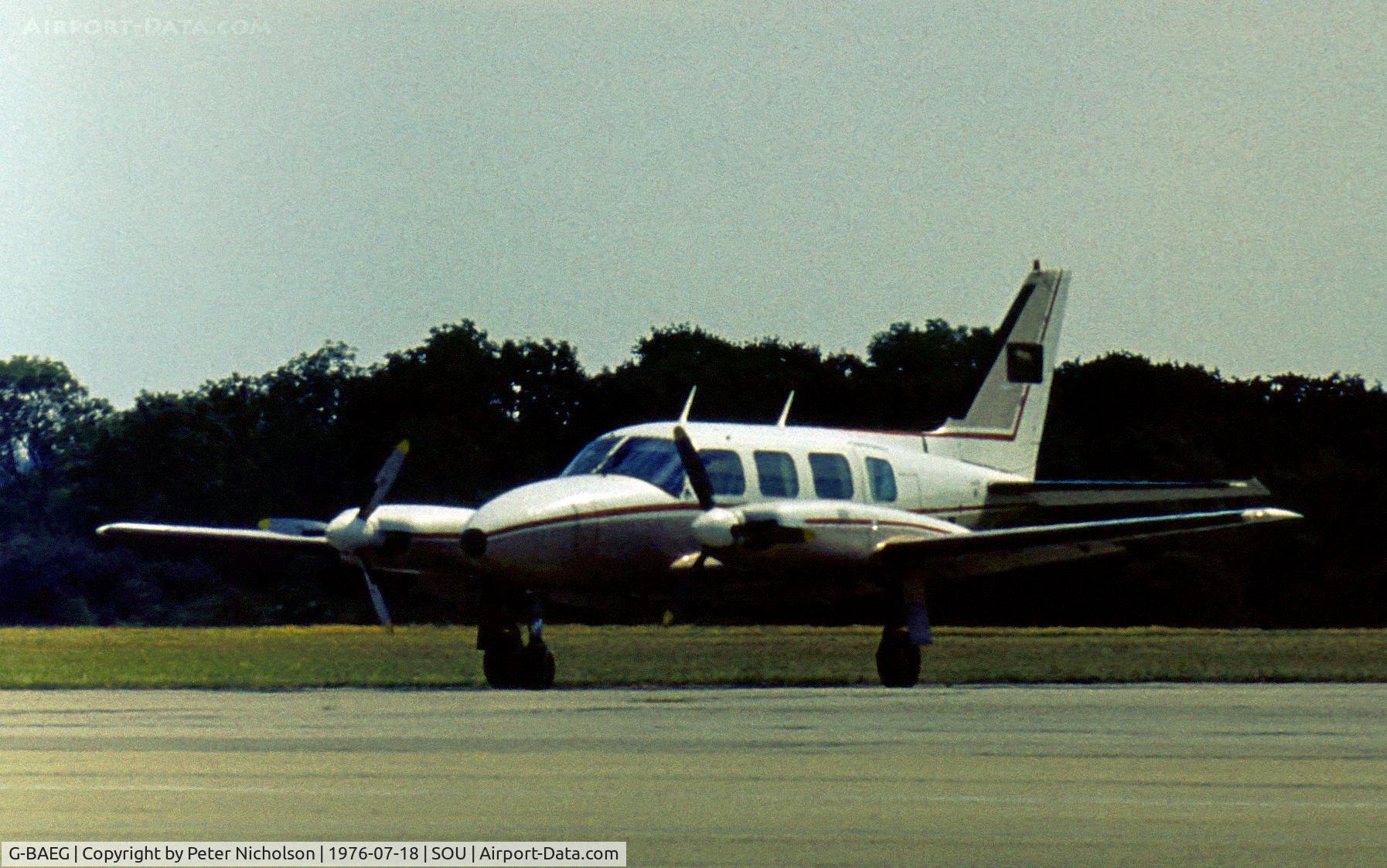 G-BAEG, 1971 Piper PA-31-310 Navajo Navajo C/N 31-761, PA-31 Navajo as seen at Eastleigh, as Southampton Airport was then known, in the Summer of 1976.