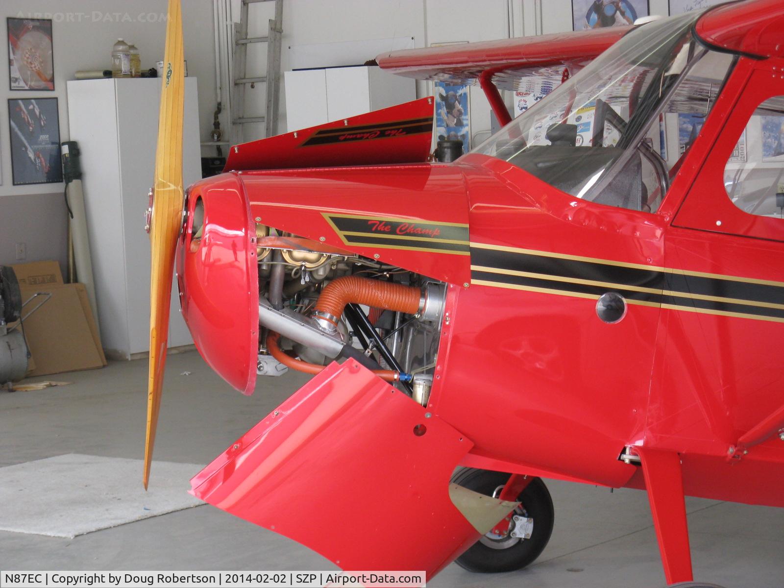 N87EC, 2007 American Champion 7EC C/N 1010-2007, 2007 American Champion 7EC 'The Champ' LSA, Continental O-200A lightweight 100 Hp, wood prop & reduced fuel to meet LSA weight limit of 1,320 lb. Cowls opened.