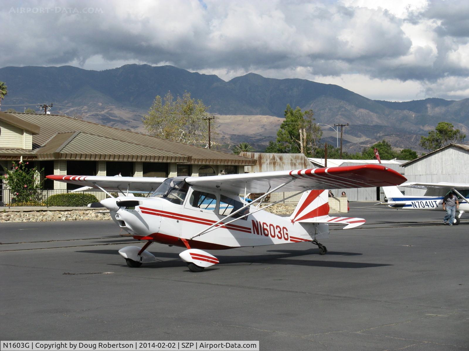 N1603G, 1968 Champion 7ECA Citabria C/N 609, 1968 Champion 7ECA CITABRIA, Lycoming O-235 115 Hp, tailwheel flight instruction aircraft of CP Aviation on their ramp
