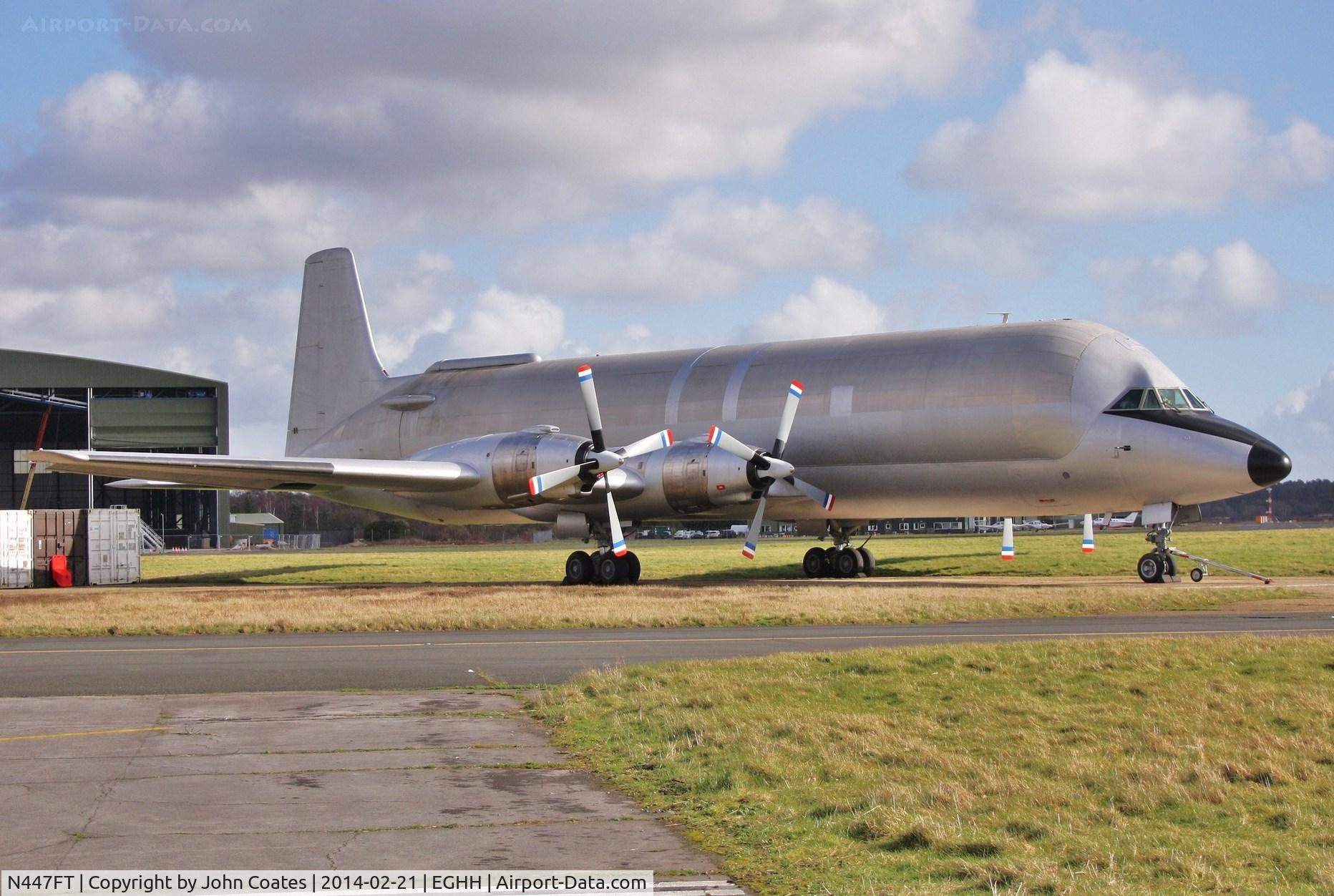 N447FT, 1969 Canadair CL-44-0 Skymonster C/N 16, Just moved to new location at Hurn