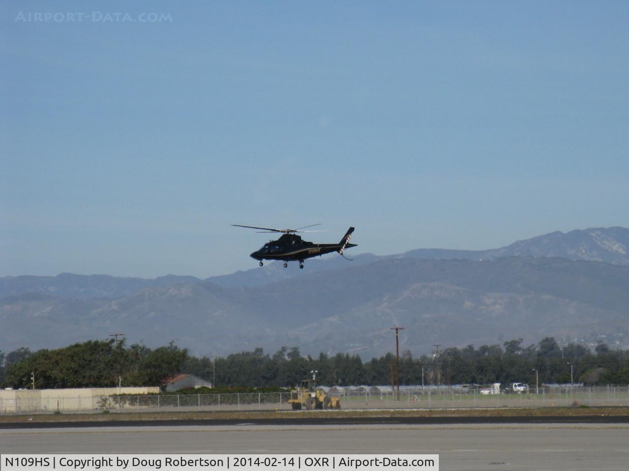 N109HS, 2002 Agusta A-109E C/N 11145, 2002 Agusta A-109E, two P&W(C)206C each rated at 640 shp for takeoff, 567 shp continuous, Vne 168 kt 193 mph, Max cruise at S/L 156 kt 180 mph, approaching Rwy 25