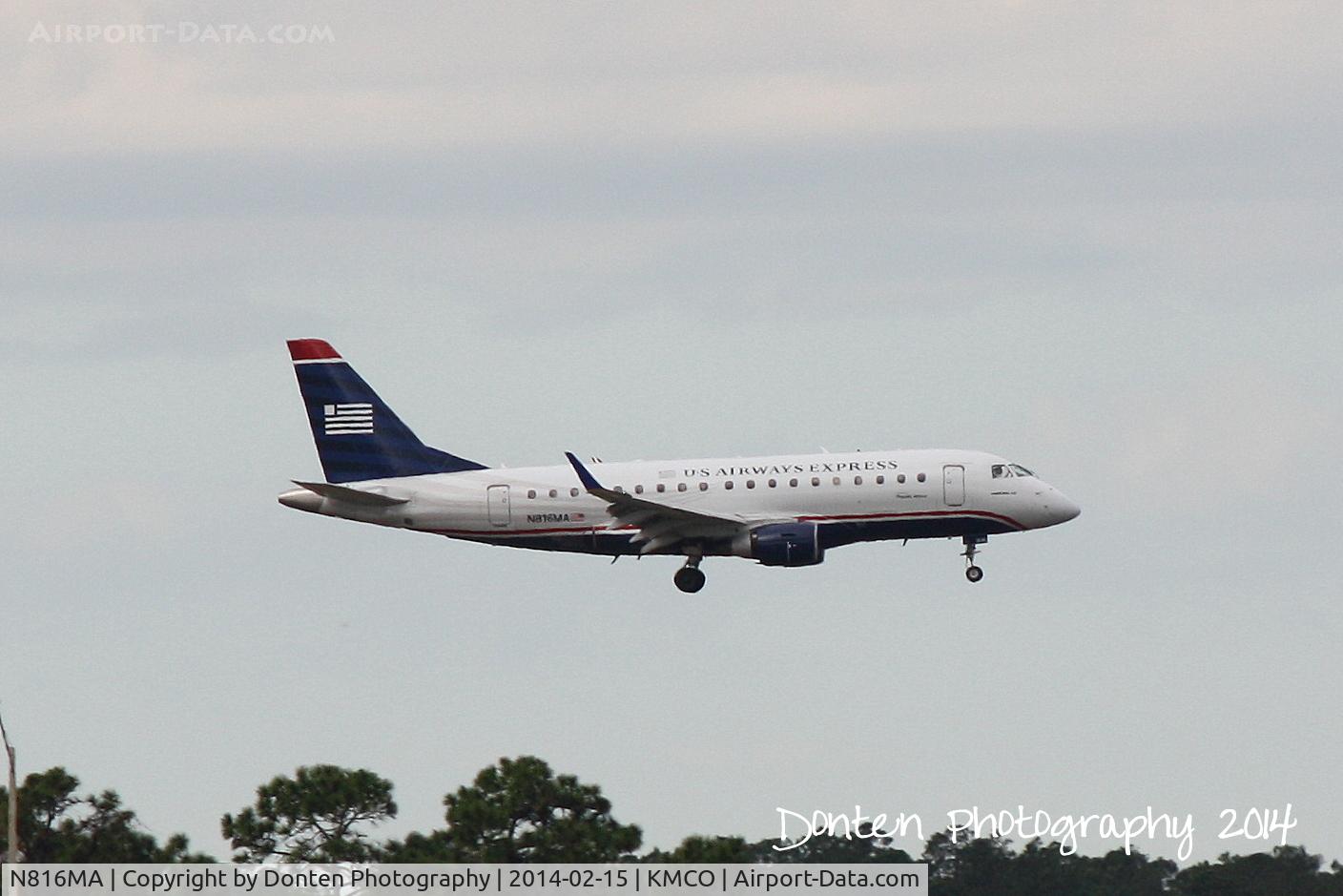 N816MA, 2004 Embraer 170SU (ERJ-170-100SU) C/N 17000037, US Air Flight 3385 operated by Republic arrives at Orlando International Airport following a flight from Reagan National