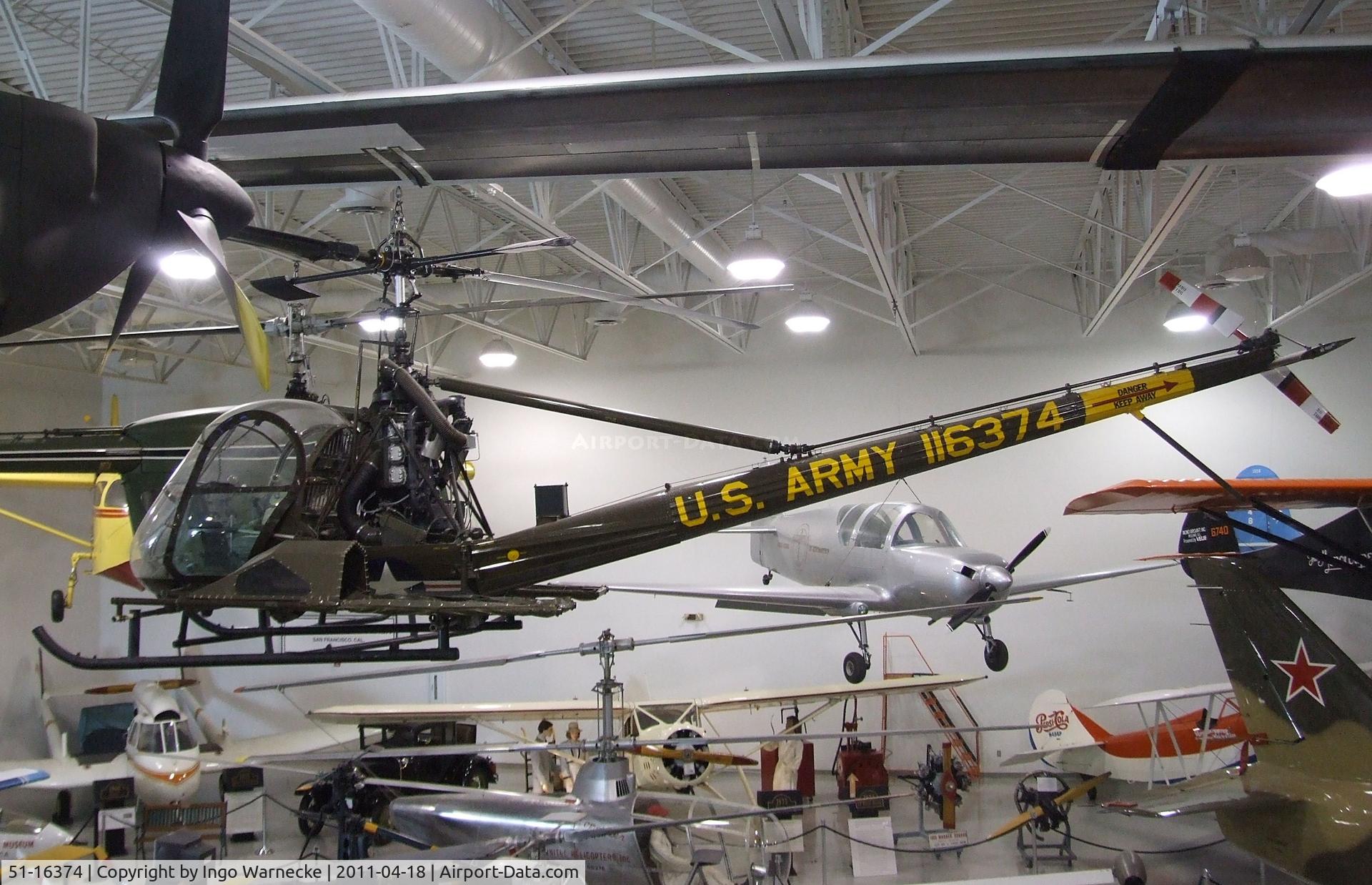 51-16374, 1951 Hiller OH-23B Raven C/N 624, Hiller OH-23B Raven at the Hiller Aviation Museum, San Carlos CA
