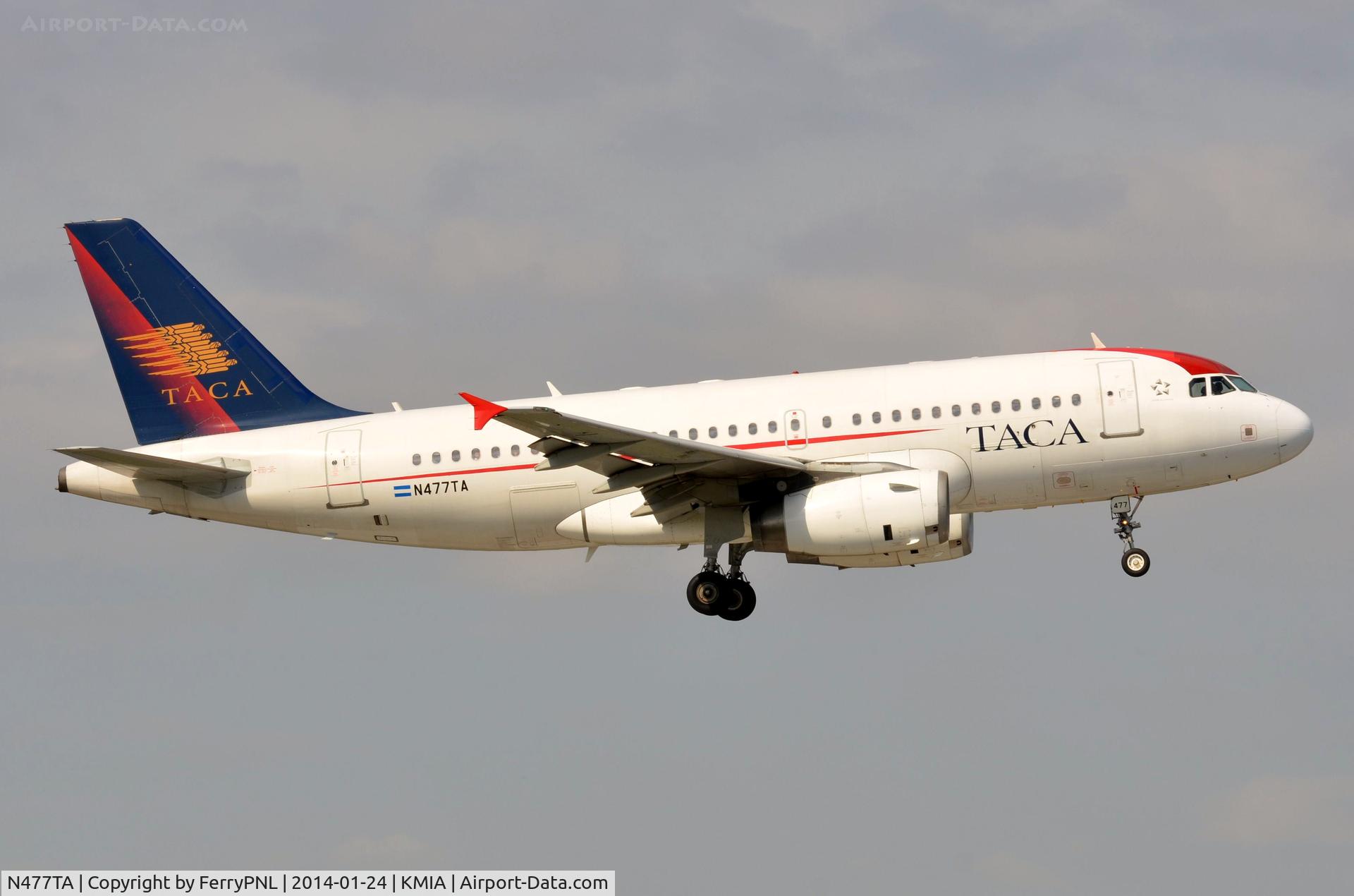N477TA, 2003 Airbus A319-132 C/N 1952, Taca A319 landing.