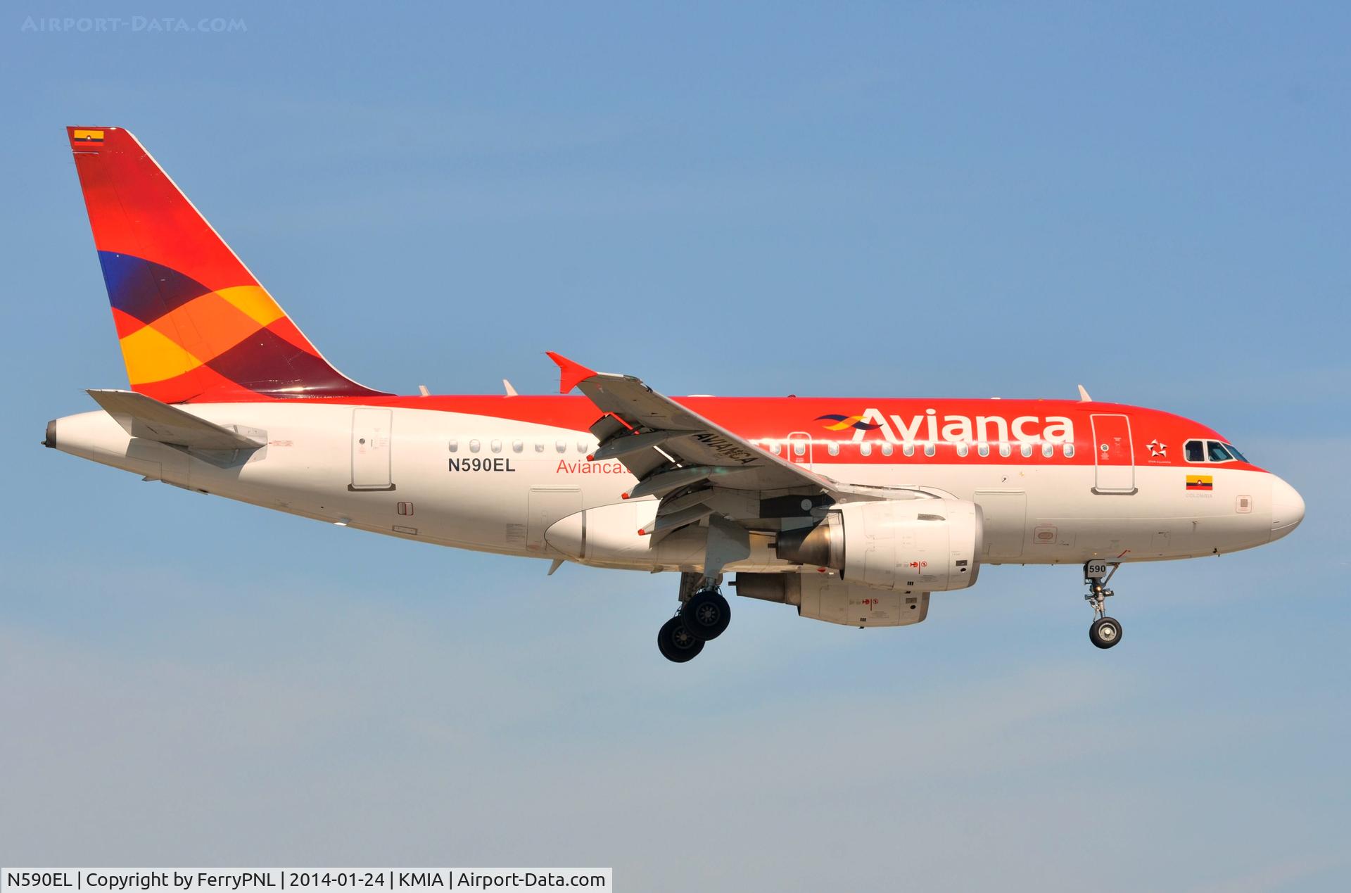 N590EL, 2004 Airbus A318-111 C/N 2328, Avianca A318 landing