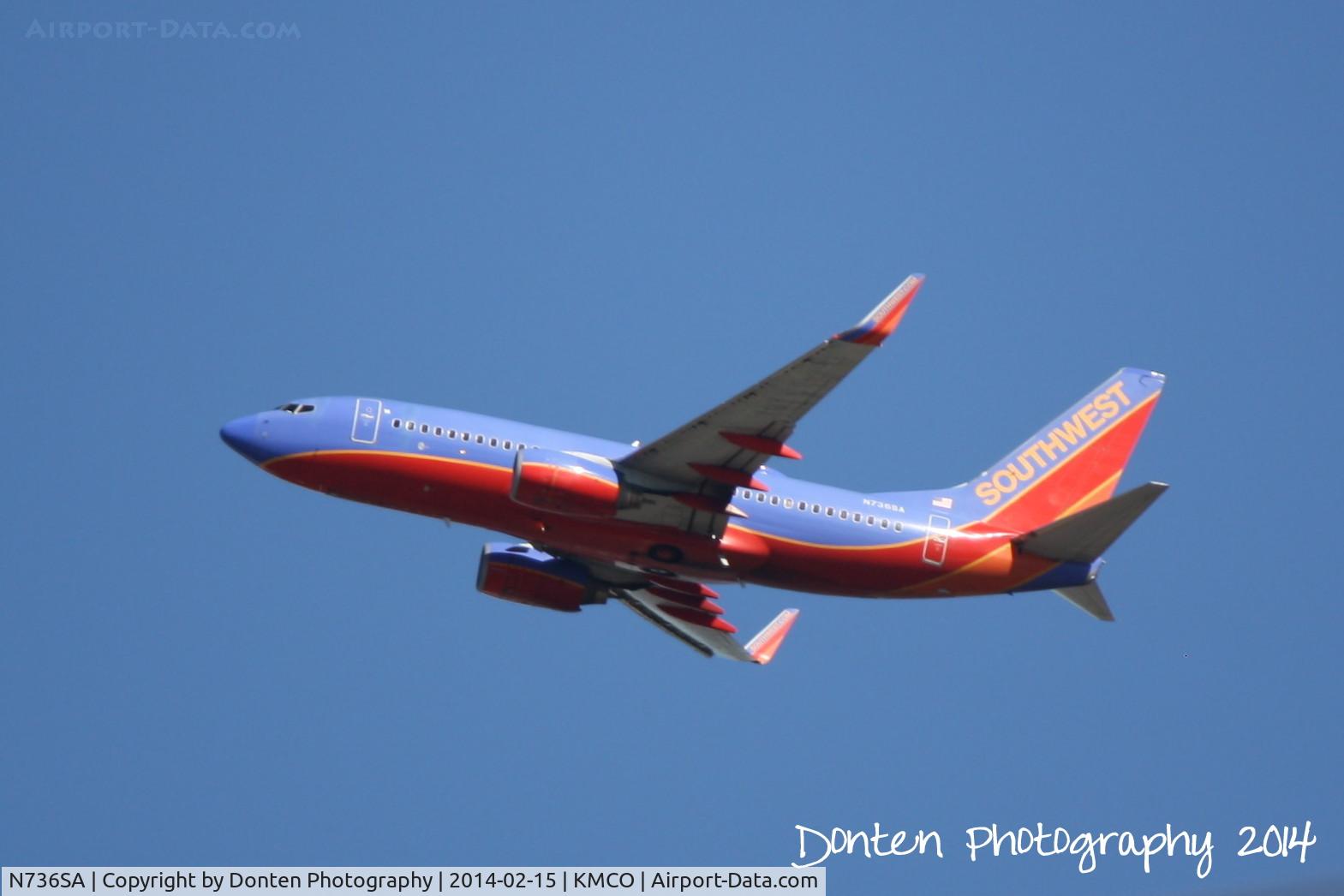 N736SA, 1999 Boeing 737-7H4 C/N 27868, Southwest Flight 2389 (N736SA) departs Orlando International Airport enroute to Albany International Airport
