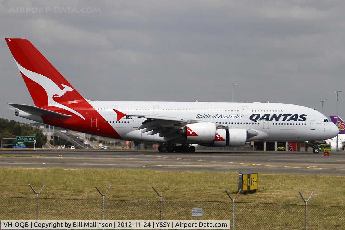 VH-OQB, 2008 Airbus A380-842 C/N 015, just down onto 34L