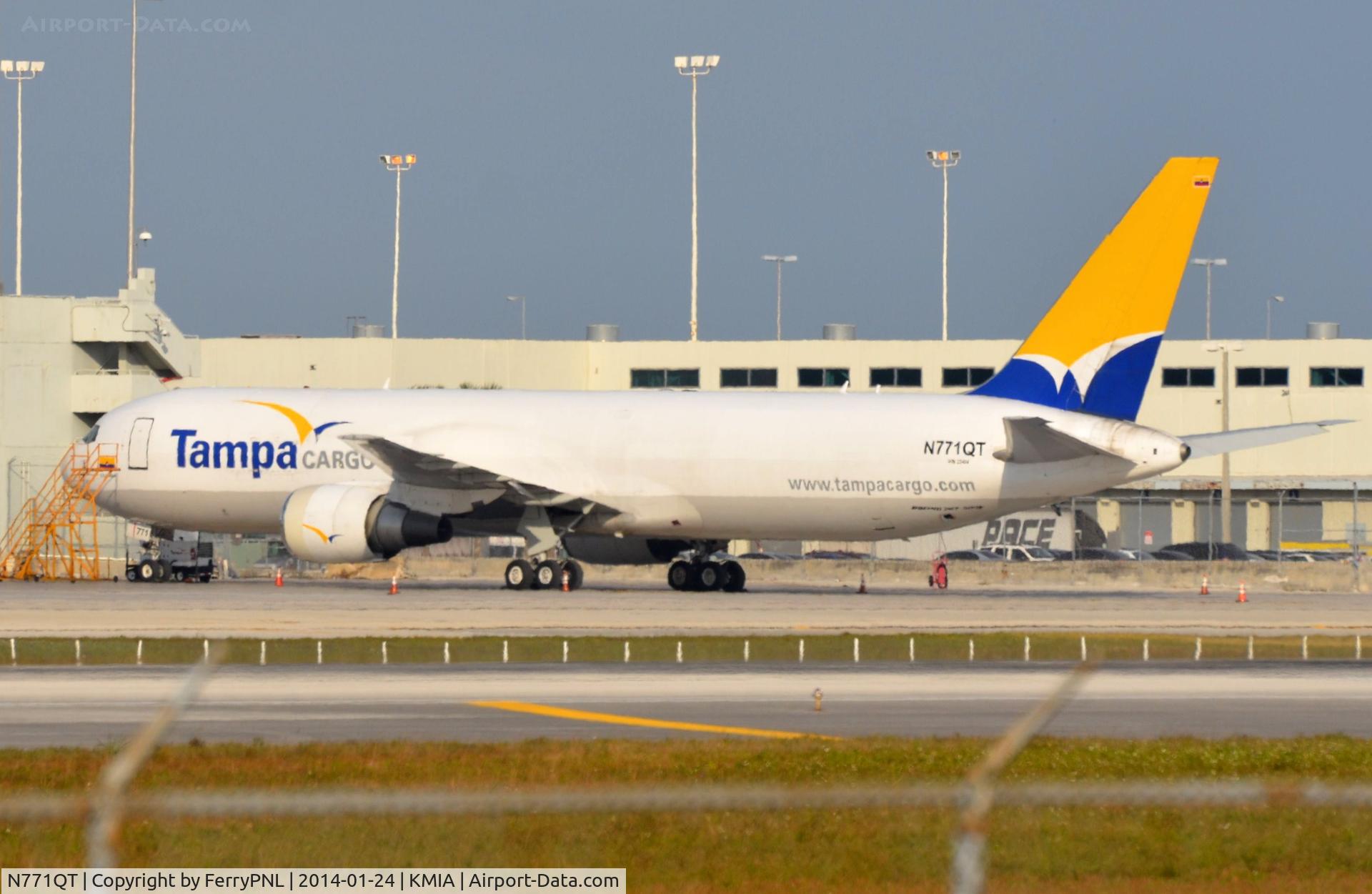 N771QT, Boeing 767-381F C/N 33404, Tampa B763 freighter parked at cargo ramp.