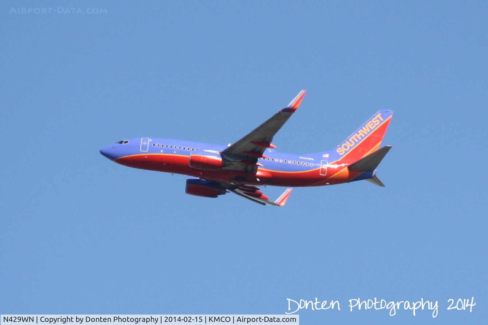 N429WN, 2002 Boeing 737-7H4 C/N 33658, Southwest Flight 2396 (N429WN) departs Orlando International Airport enroute to San Antonio International Airport