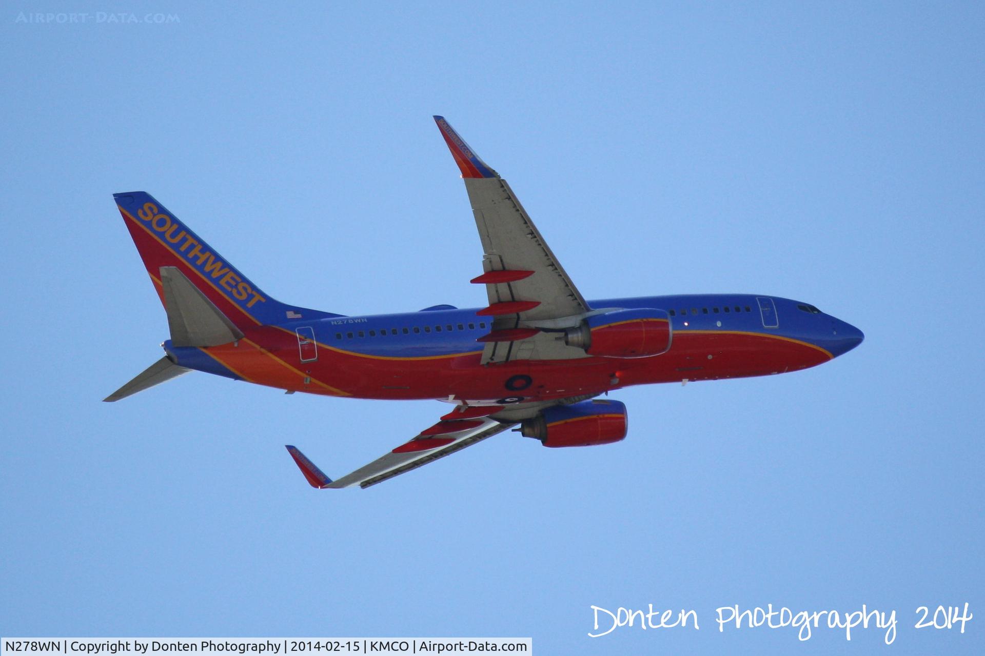 N278WN, 2007 Boeing 737-7H4 C/N 36441, Southwest Flight 2047 (N278WN) departs Orlando International Airport enroute to Memphis International Airport