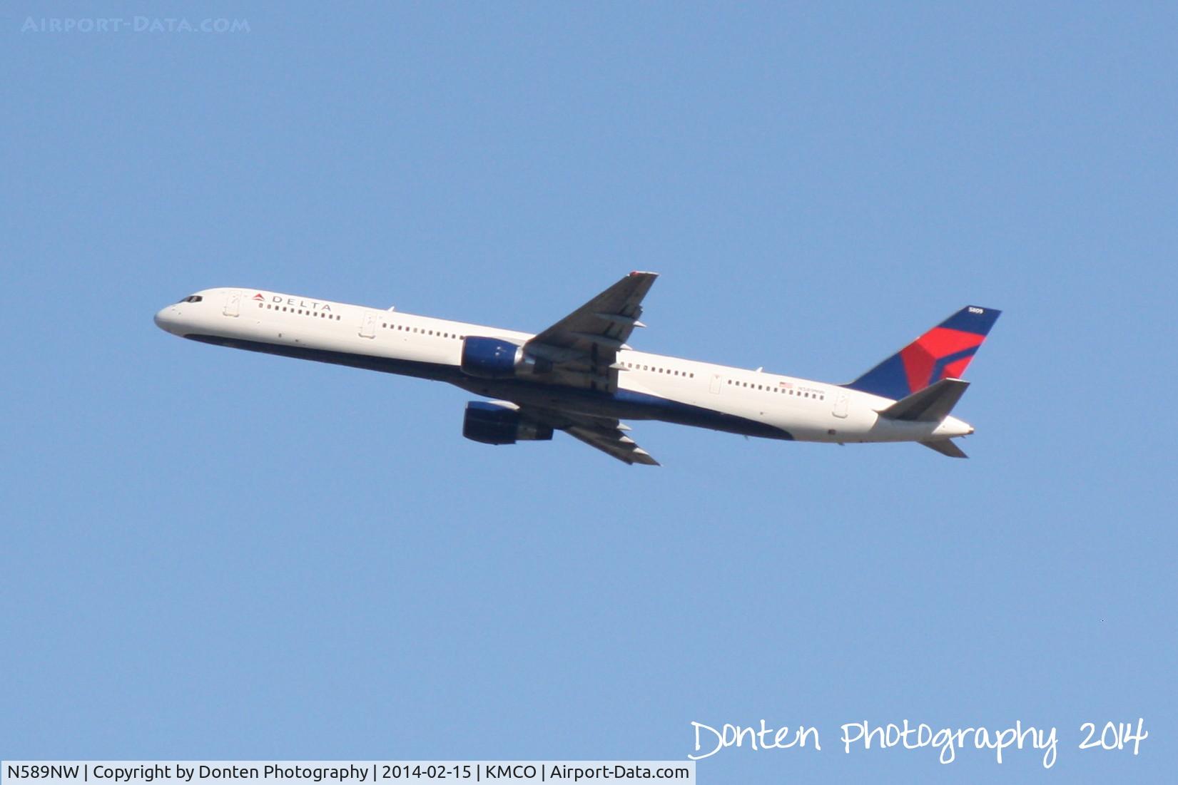 N589NW, 2003 Boeing 757-351 C/N 32989, Delta Flight 2369 (N589NW) departs Orlando International Airport enroute to Hartsfield-Jackson Atlanta International Airport
