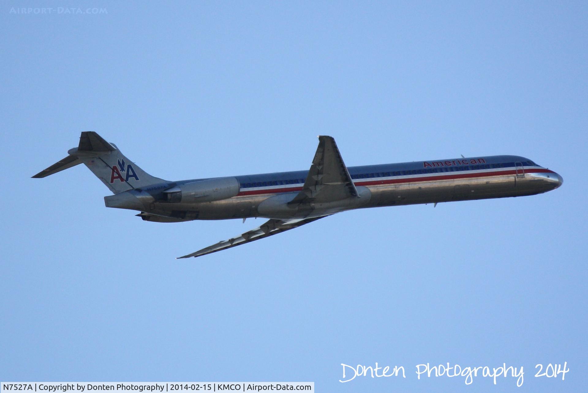 N7527A, 1990 McDonnell Douglas MD-82 (DC-9-82) C/N 49919, American Flight 2290 (N7527A) departs Orlando International Airport enroute to Dallas/Fort Worth International Airport