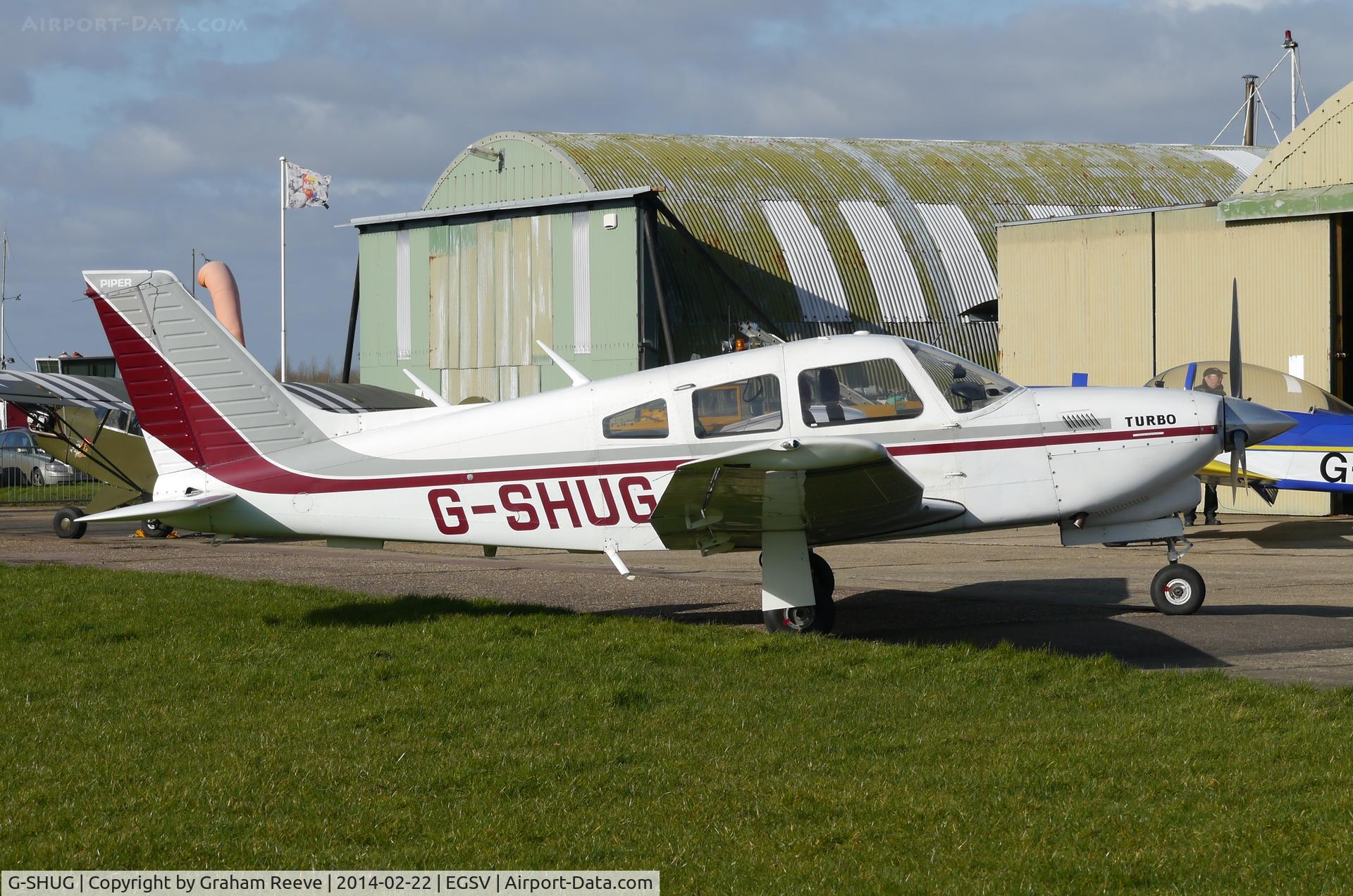 G-SHUG, 1977 Piper PA-28R-201T Cherokee Arrow III C/N 28R-7703048, Parked at Old Buckenham.