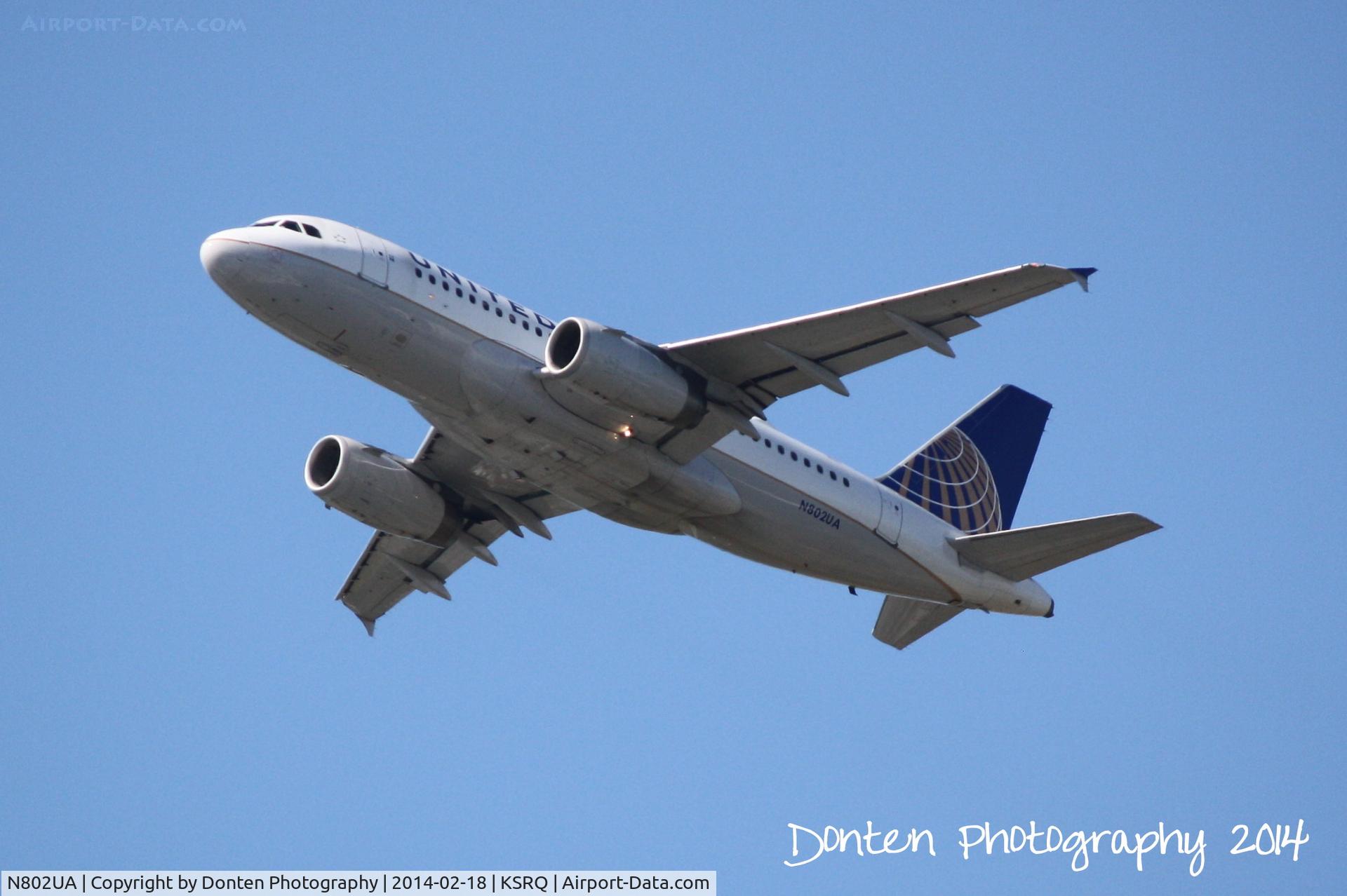 N802UA, 1997 Airbus A319-131 C/N 690, United Flight 833 (N802UA) departs Sarasota-Bradenton International Airport enroute to Chicago'Hare International Airport