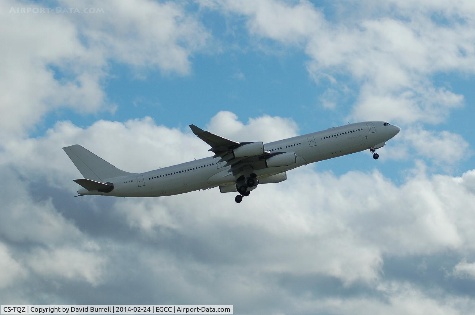 CS-TQZ, 1997 Airbus A340-313X C/N 202, Hi Fly Airbus A340-313X CS-TQZ taking off from Manchester Airport.
