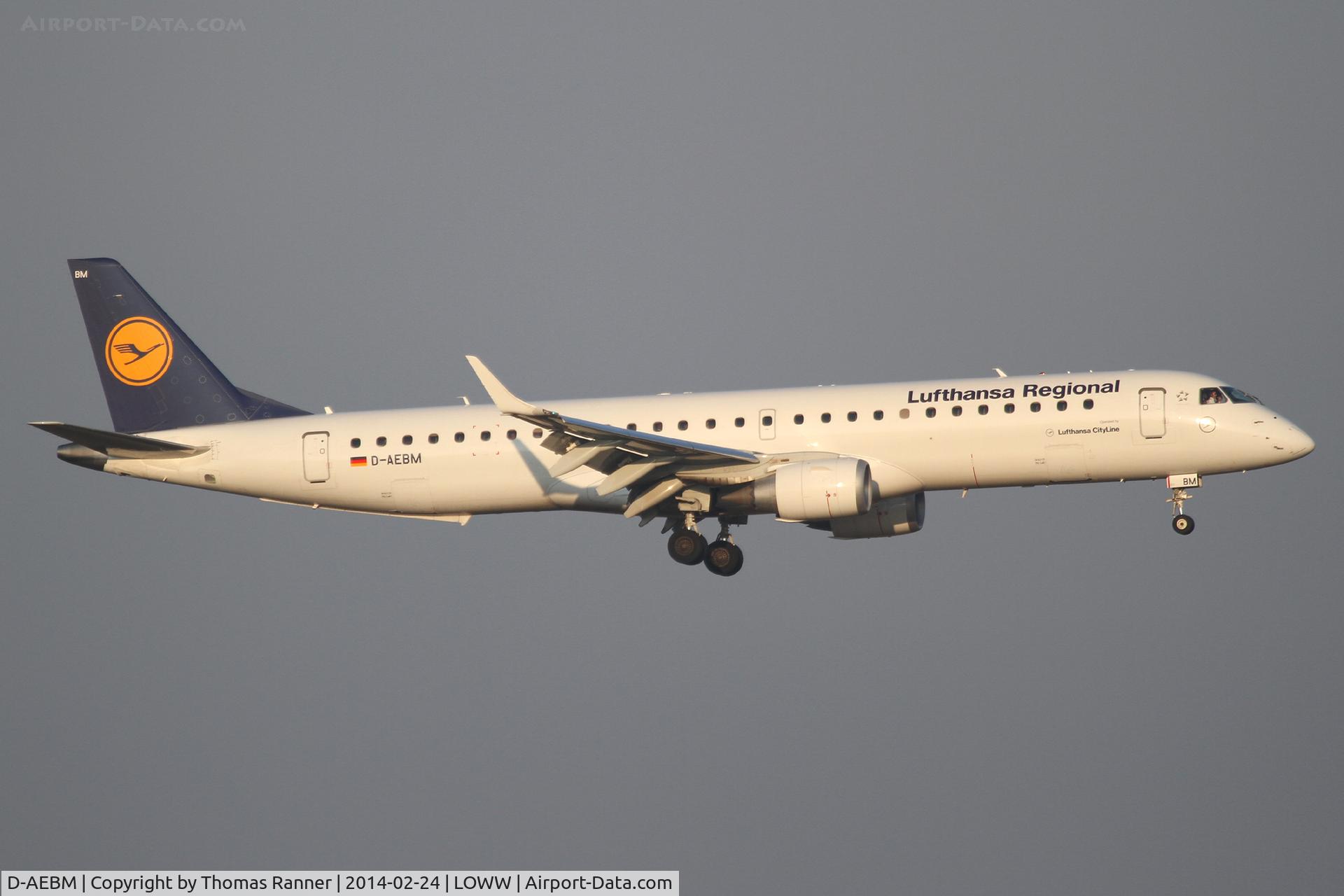 D-AEBM, 2012 Embraer 195LR (ERJ-190-200LR) C/N 19000523, Lufthansa City Line Emb190