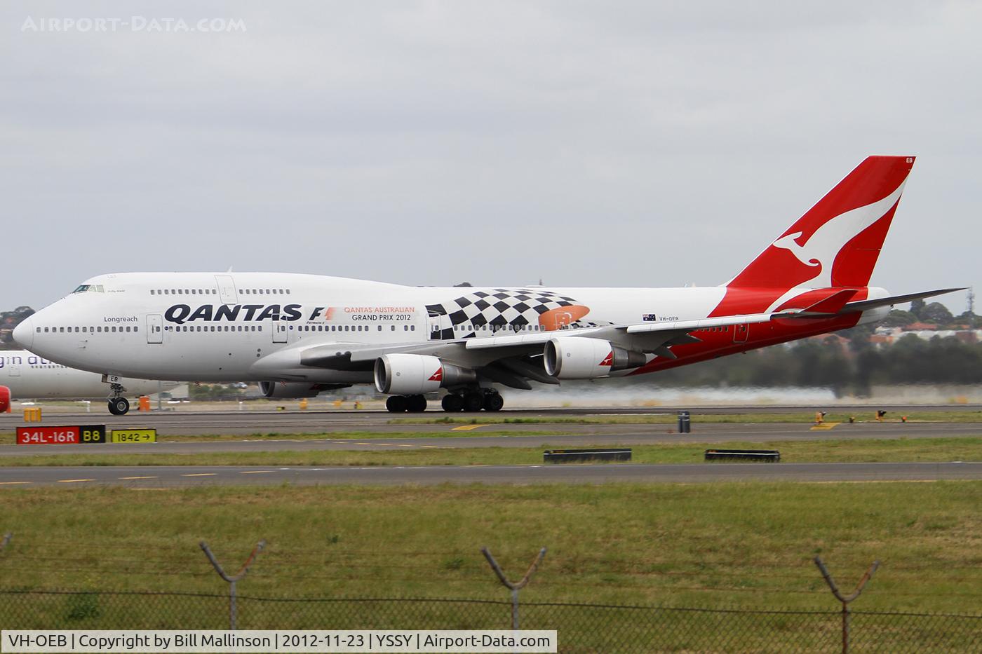 VH-OEB, 1993 Boeing 747-48E C/N 25778, rolling on 16R