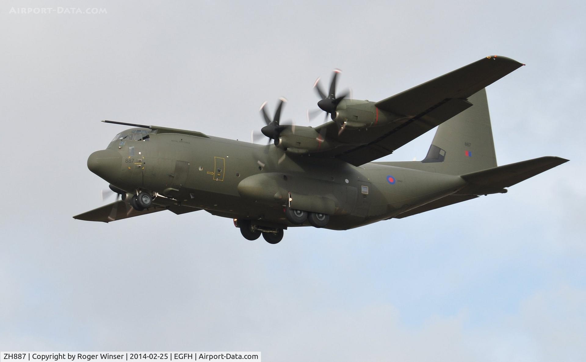 ZH887, 1999 Lockheed Martin C-130J Hercules C.5 C/N 382-5485, RAF Hercules C.5 coded 887 of the Brize Norton Transport Wing makes a low level pass over Runway 22.
