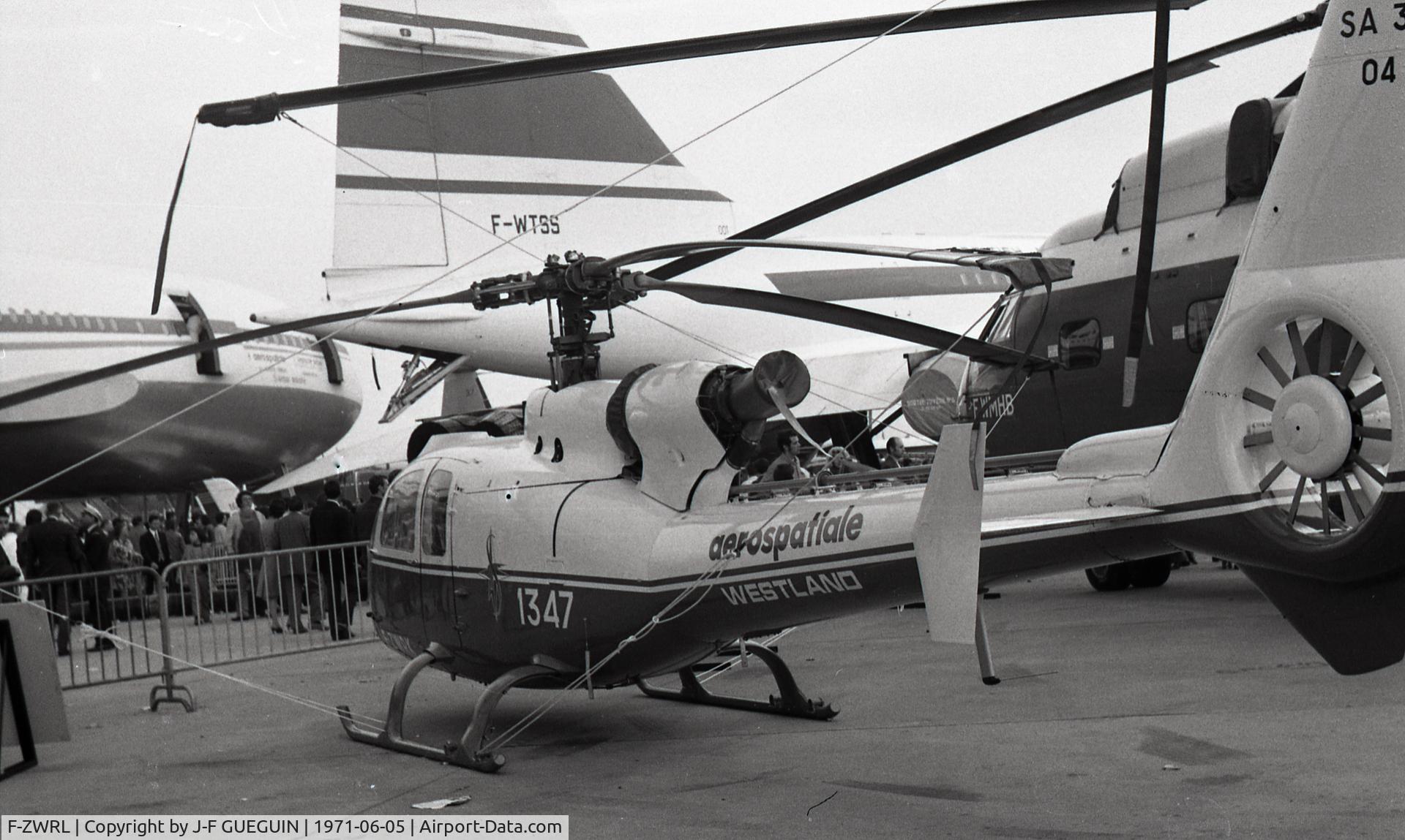F-ZWRL, Aerospatiale SA341 Gazelle C/N 04, At Paris-Le Bourget Airshow 1971 (fourth (and last) pre-production machine).