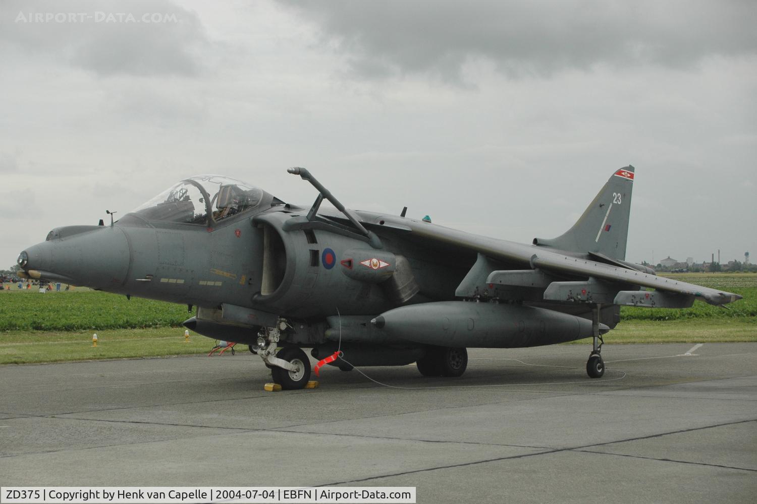 ZD375, 1988 British Aerospace Harrier GR.7 C/N P23, RAF Harrier GR7 of No 1 sqn at Koksijde Air Base, Belgium.