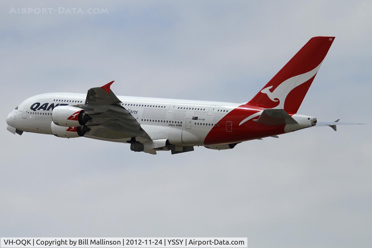 VH-OQK, 2011 Airbus A380-842 C/N 063, away from 34L