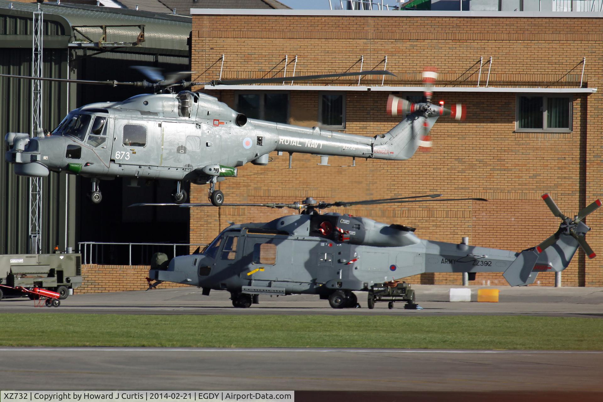 XZ732, 1981 Westland Lynx HMA.8DSP C/N 208, Comparative shot of XZ732/673 (702 NAS) and Wildcat AH1 ZZ392 of 652 Sqn AAC.