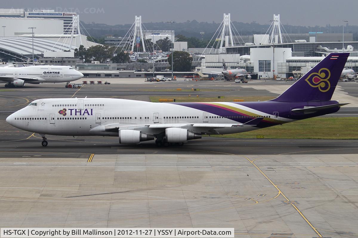 HS-TGX, 1997 Boeing 747-4D7 C/N 27725, taxiing to 16R