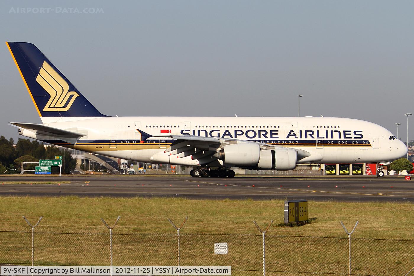 9V-SKF, 2008 Airbus A380-841 C/N 012, taxiing after landing on 34L