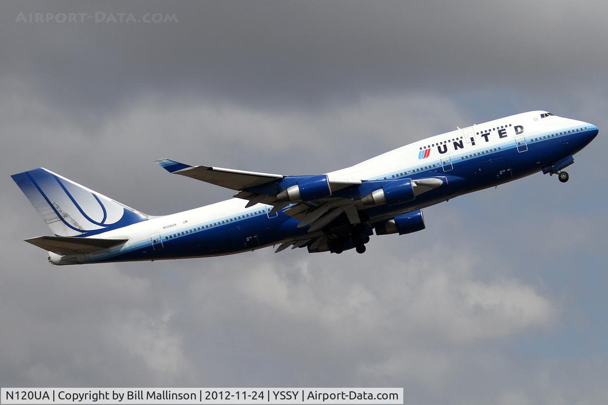 N120UA, 1999 Boeing 747-422 C/N 29166, early rotate from 34L