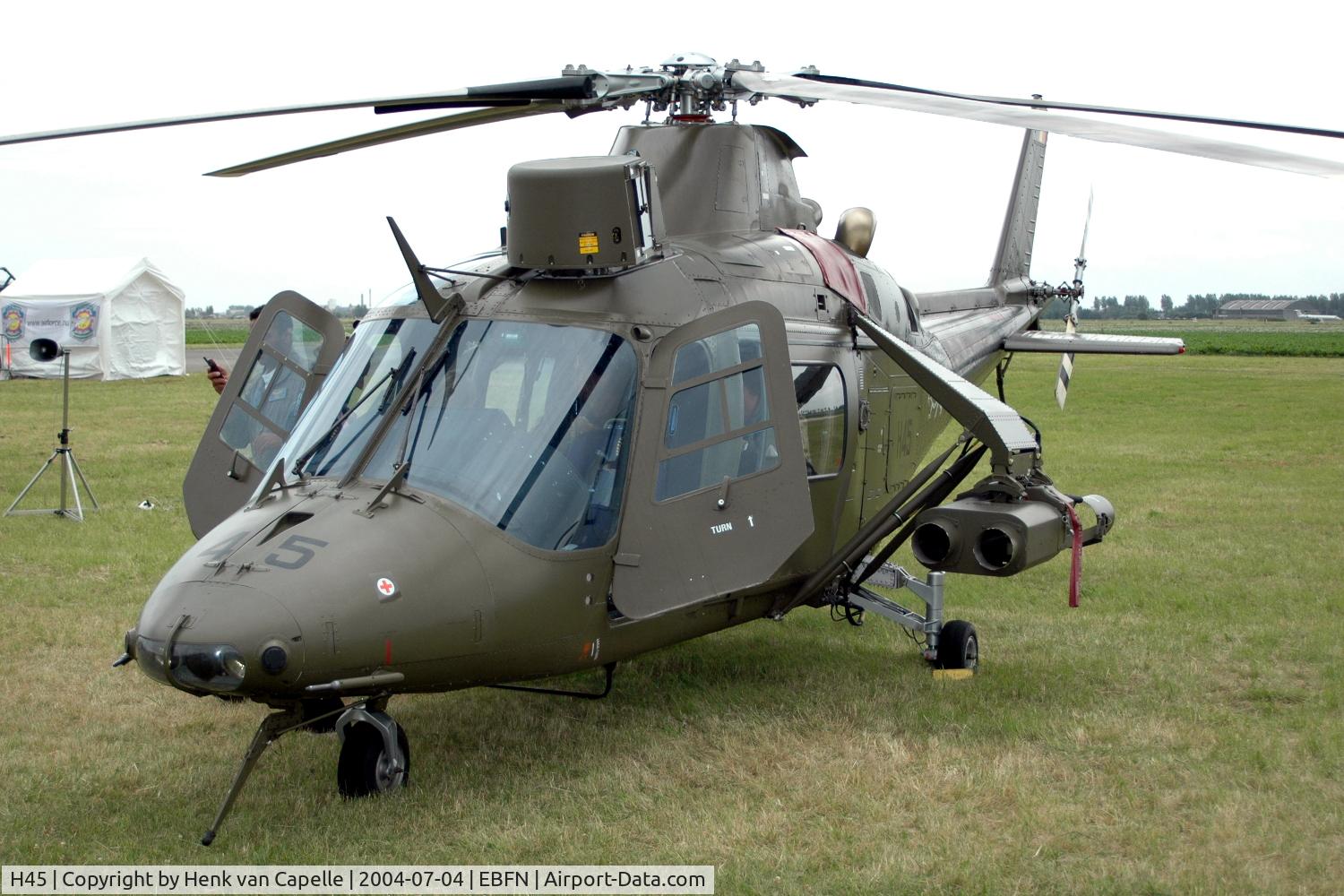 H45, 1994 Agusta A-109BA C/N 0345, Agusta A109 helicopter of the Light Aviation component of the Belgian Army at Koksijde Air Base, Belgium.