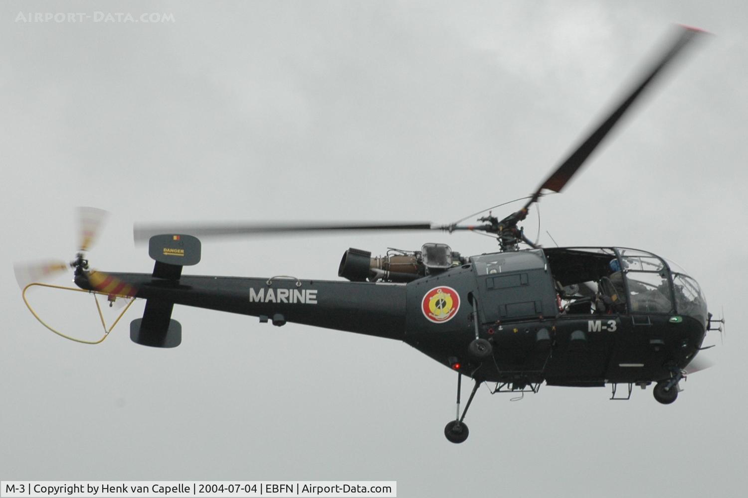 M-3, Aérospatiale SA-316B Alouette III C/N 1817, Flypast of a Belgian Navy Alouette III at Koksijde Air Base, Belgium.