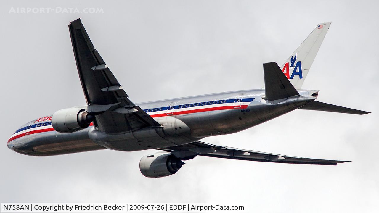 N758AN, 2001 Boeing 777-223 C/N 32637, departure from Frankfurt