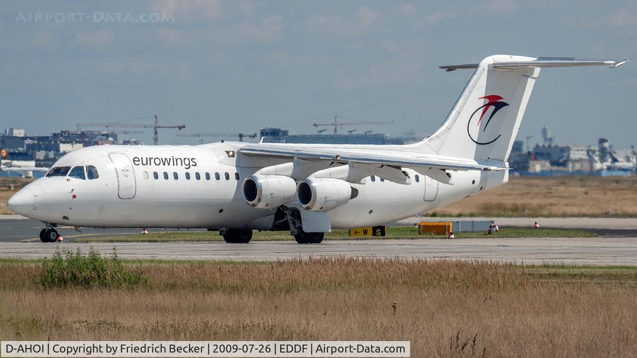 D-AHOI, 1990 British Aerospace BAe.146-300A C/N E3187, line up for departure from Frankfurt via RW18W