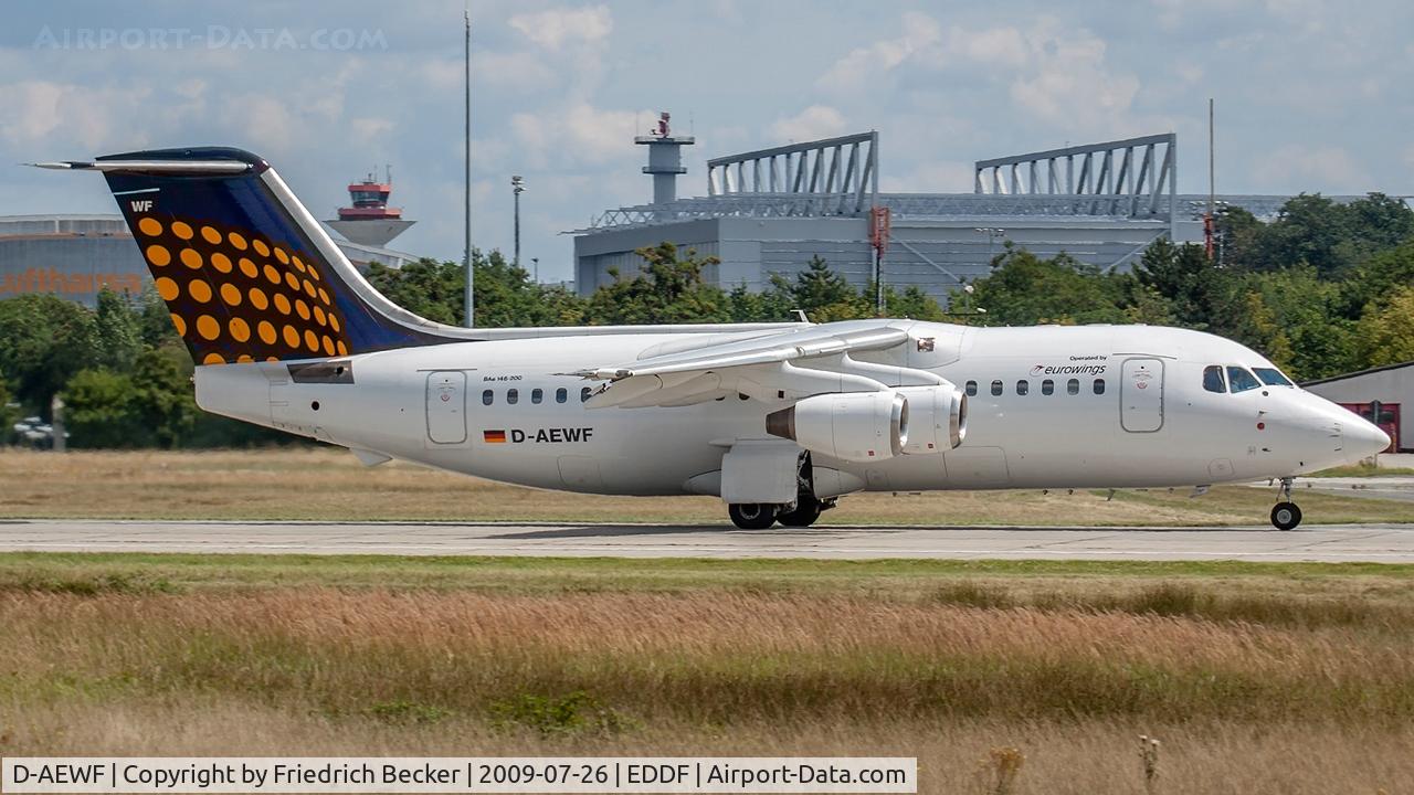 D-AEWF, 1991 British Aerospace BAe.146-200 C/N E2184, departure from Frankfurt via RW18W