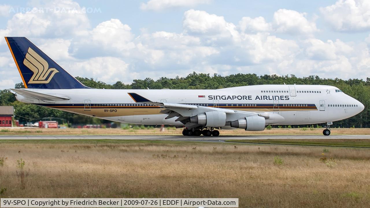 9V-SPO, 2001 Boeing 747-412 C/N 28028, departure from Frankfurt via RW18W
