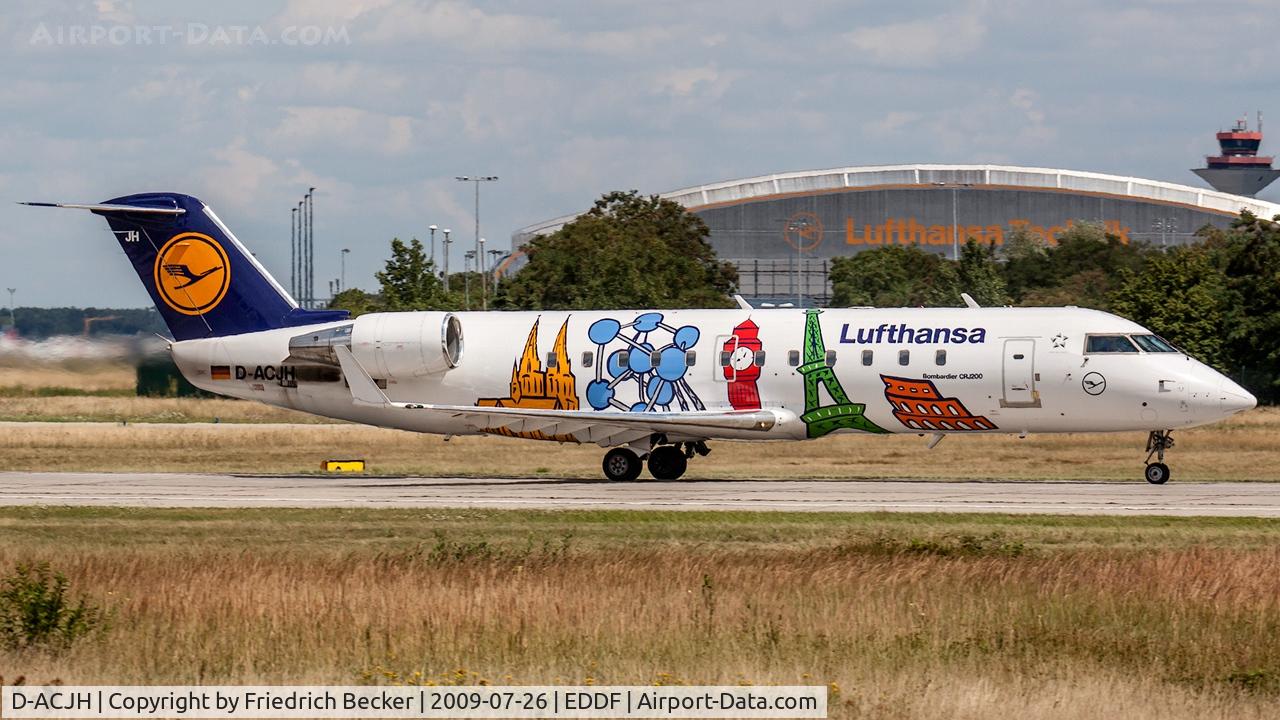 D-ACJH, 1998 Canadair CRJ-200LR (CL-600-2B19) C/N 7266, departure from Frankfurt via RW18W
