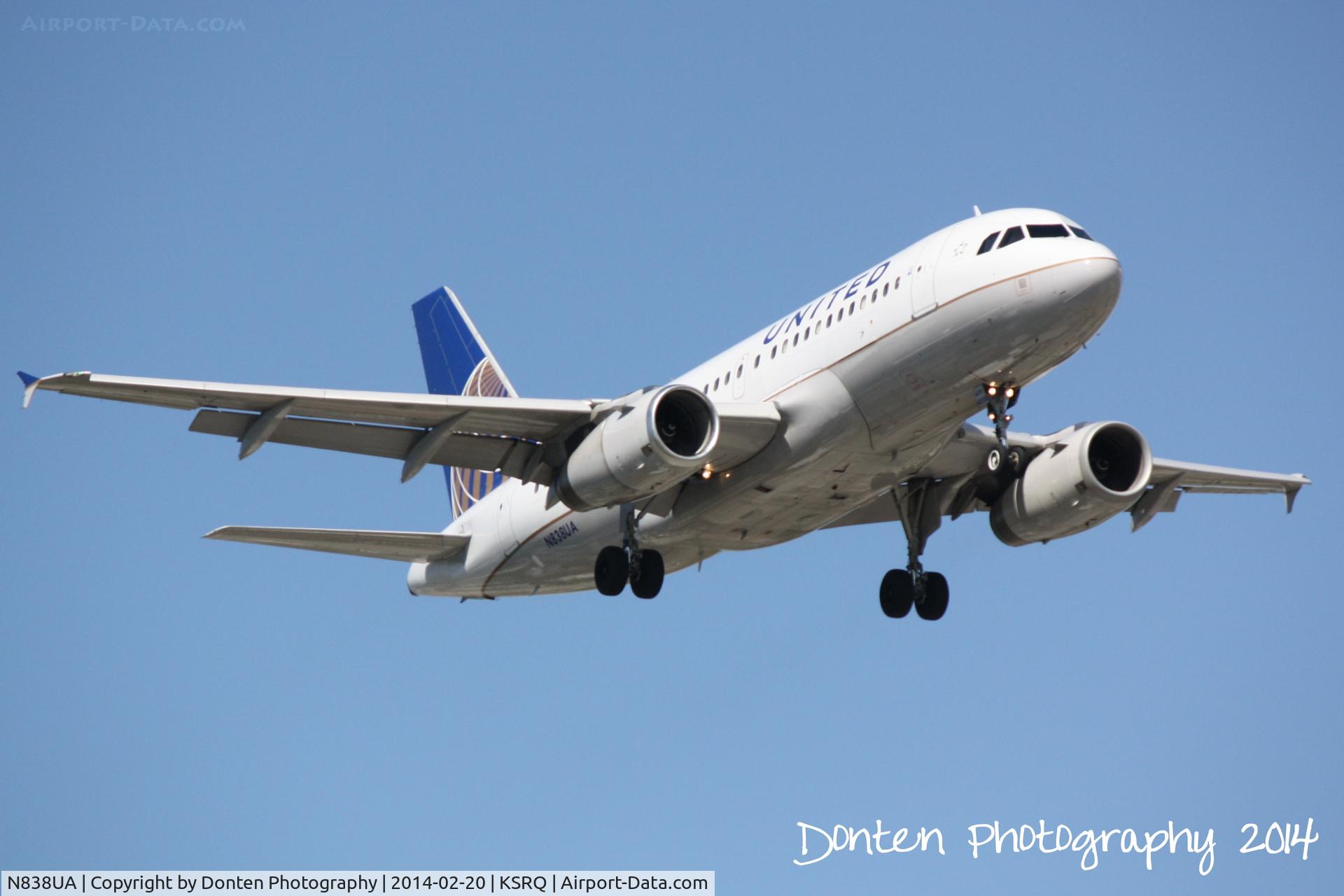 N838UA, 2001 Airbus A319-131 C/N 1477, United Flight 547 (N838UA) arrives at Sarasota-Bradenton International Airport following a flight from Chicago/O'Hare International Airport