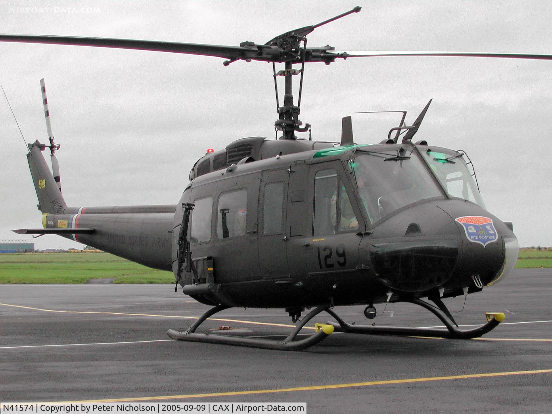 N41574, 1972 Bell UH-1H Iroquois C/N 13208, This UH-1H Iroquois was seen at Carlisle en route to Scotland in September 2005 prior to taking up United Kingdom registration three months later. When seen it was registered as NX41574.
