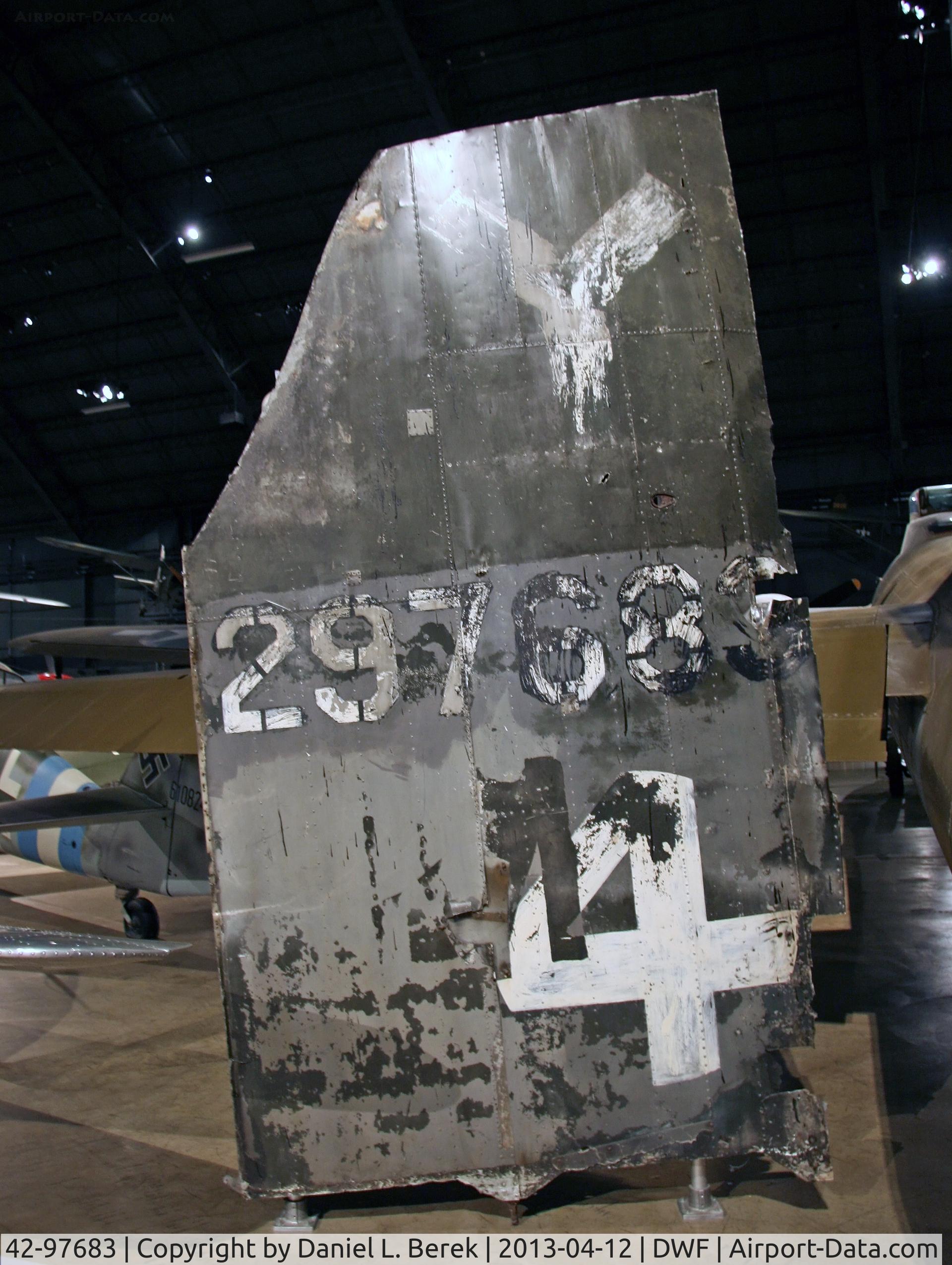 42-97683, Boeing- Lockheed-Vega B-17G-25-VE C/N 7-48, This aircraft was shot down on over Germany on March 15, 1945.  This artifact was discovered in 1993, in use as part of a shed near the crash site.