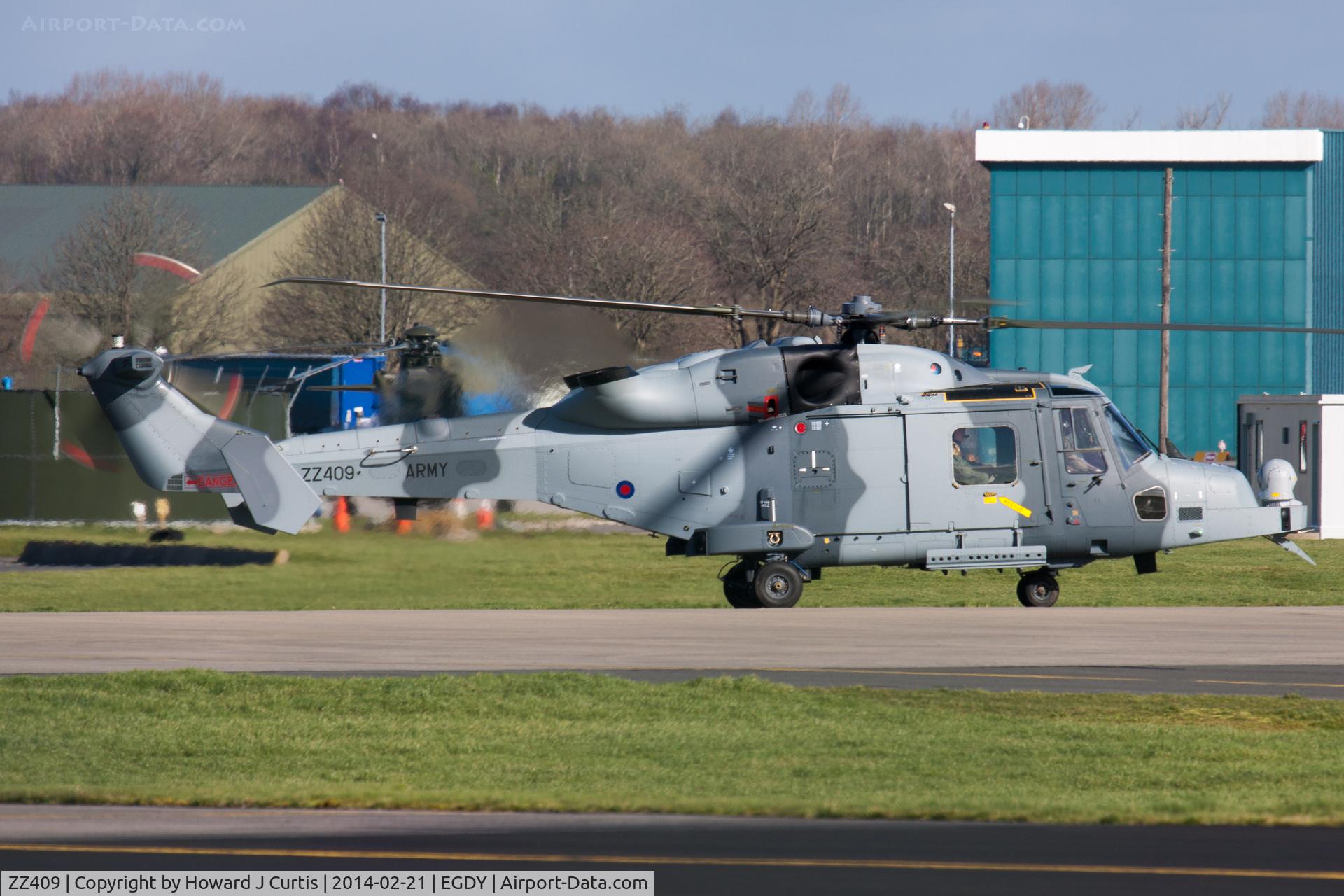 ZZ409, AgustaWestland AW-159 Wildcat AH.1 C/N 479, 652 Squadron AAC, taxiing for departure.