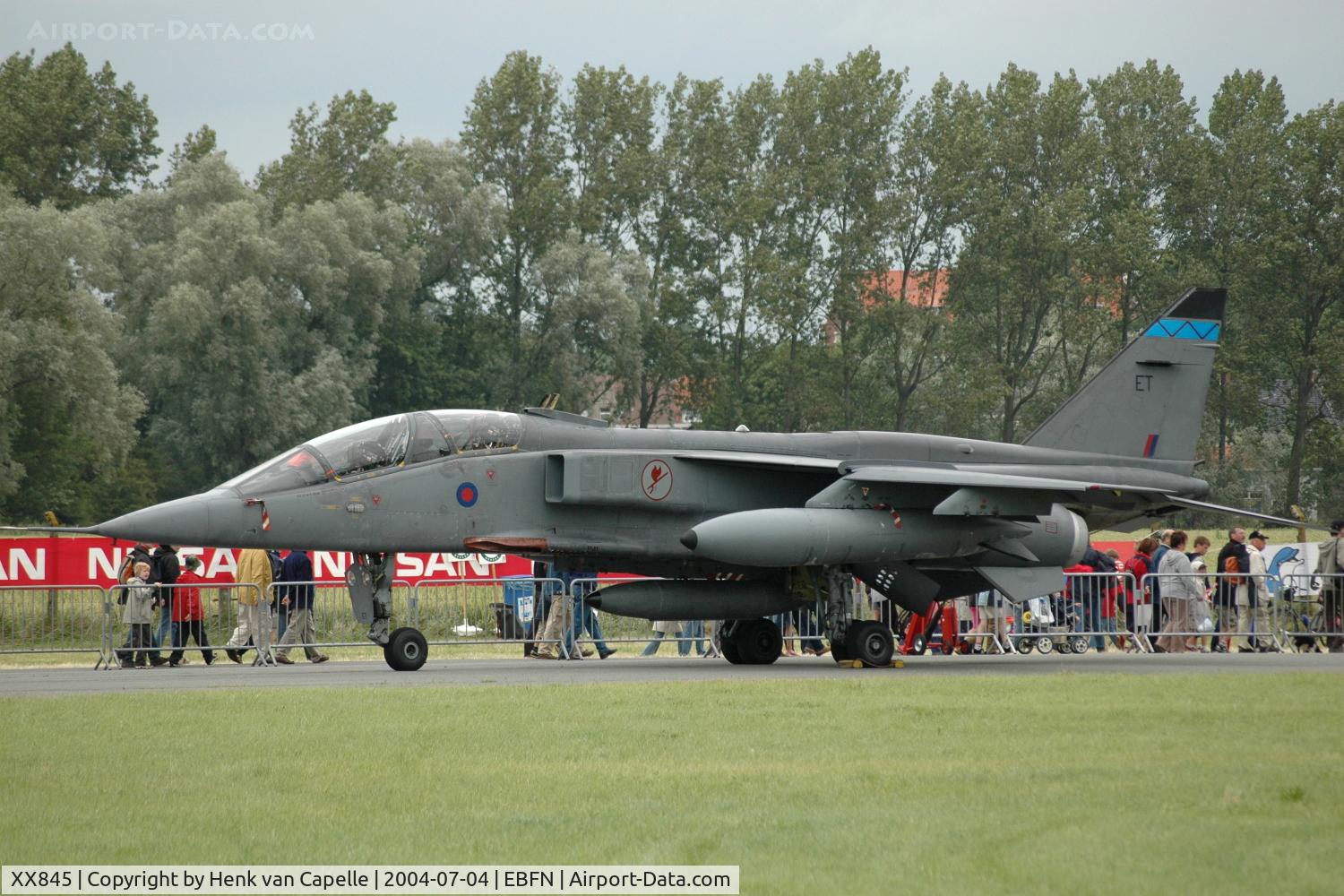 XX845, 1975 Sepecat Jaguar T.4 C/N B.33, Royal Air Force Jaguar T4 of No 6 sqn at Koksijde Air Base, Belgium.